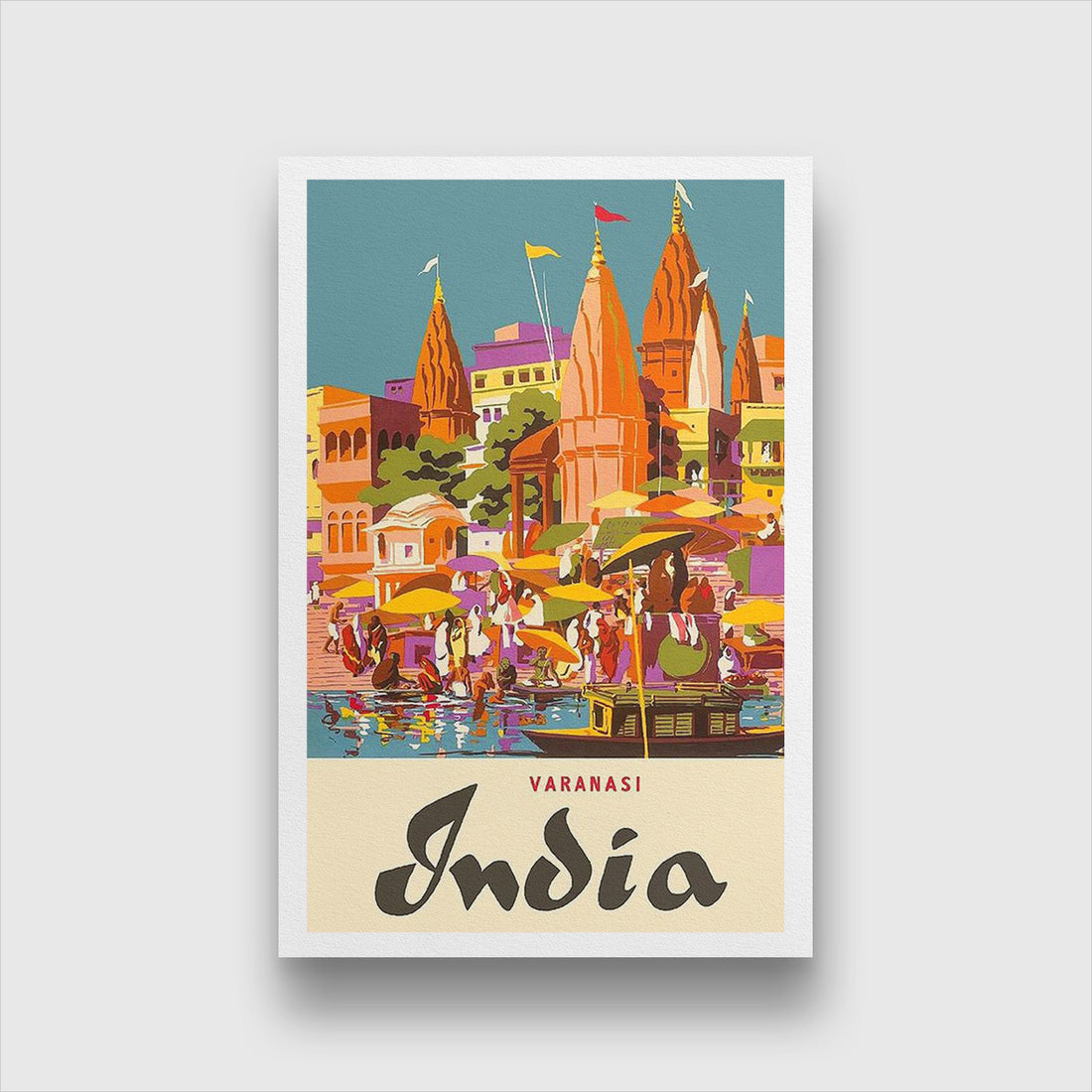 Varanasi Vintage Poster 1 : 2 Vertical Premium Wall Art Canvas by MeriDeewar