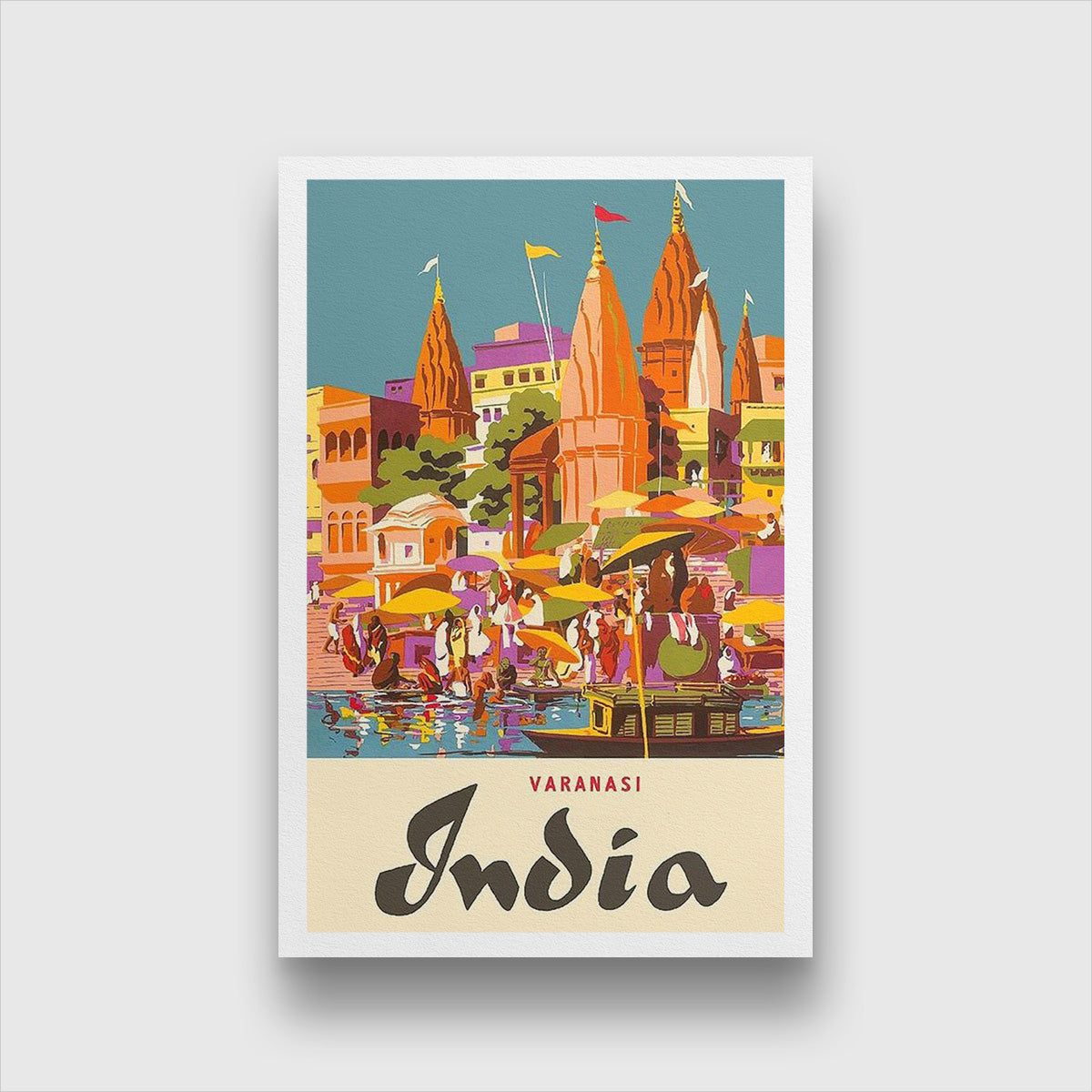 Varanasi Vintage Poster 1 : 2 Vertical Premium Wall Art Canvas by MeriDeewar