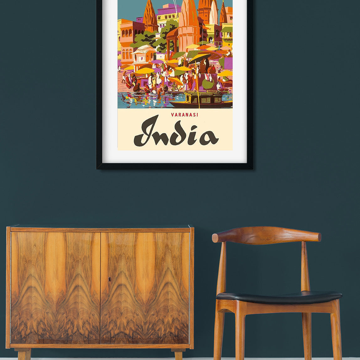 Varanasi Vintage Poster 1 : 2 Vertical Premium Wall Art Canvas by MeriDeewar
