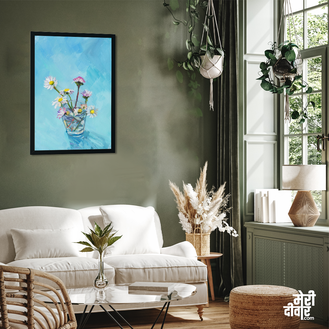 Vase Flowers Gouache Painting 2 : 3 Vertical Premium Wall Art Canvas by MeriDeewar