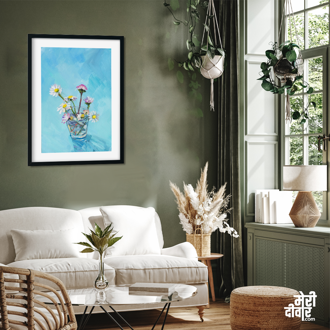 Vase Flowers Gouache Painting 2 : 3 Vertical Premium Wall Art Canvas by MeriDeewar