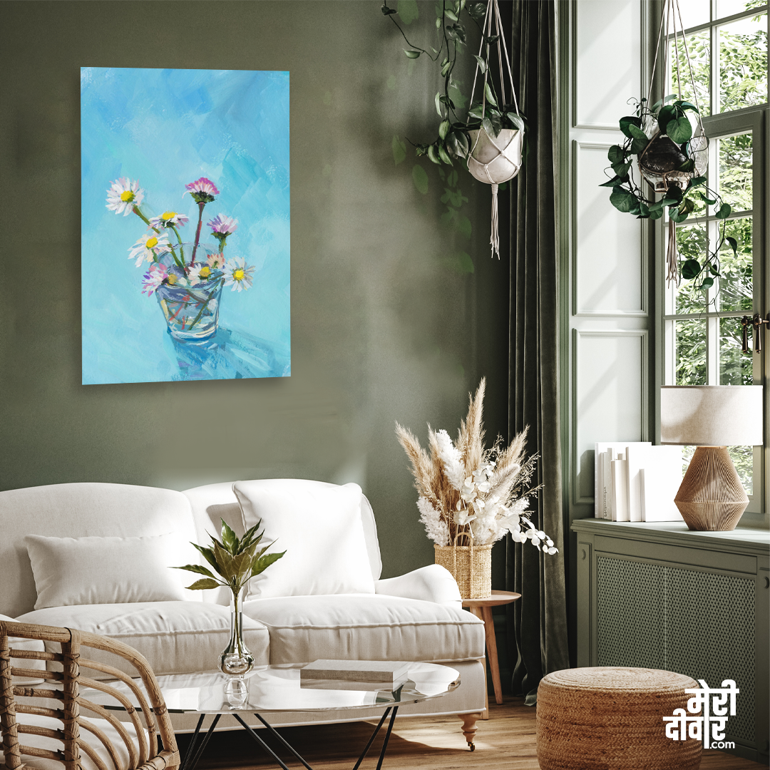 Vase Flowers Gouache Painting 2 : 3 Vertical Premium Wall Art Canvas by MeriDeewar