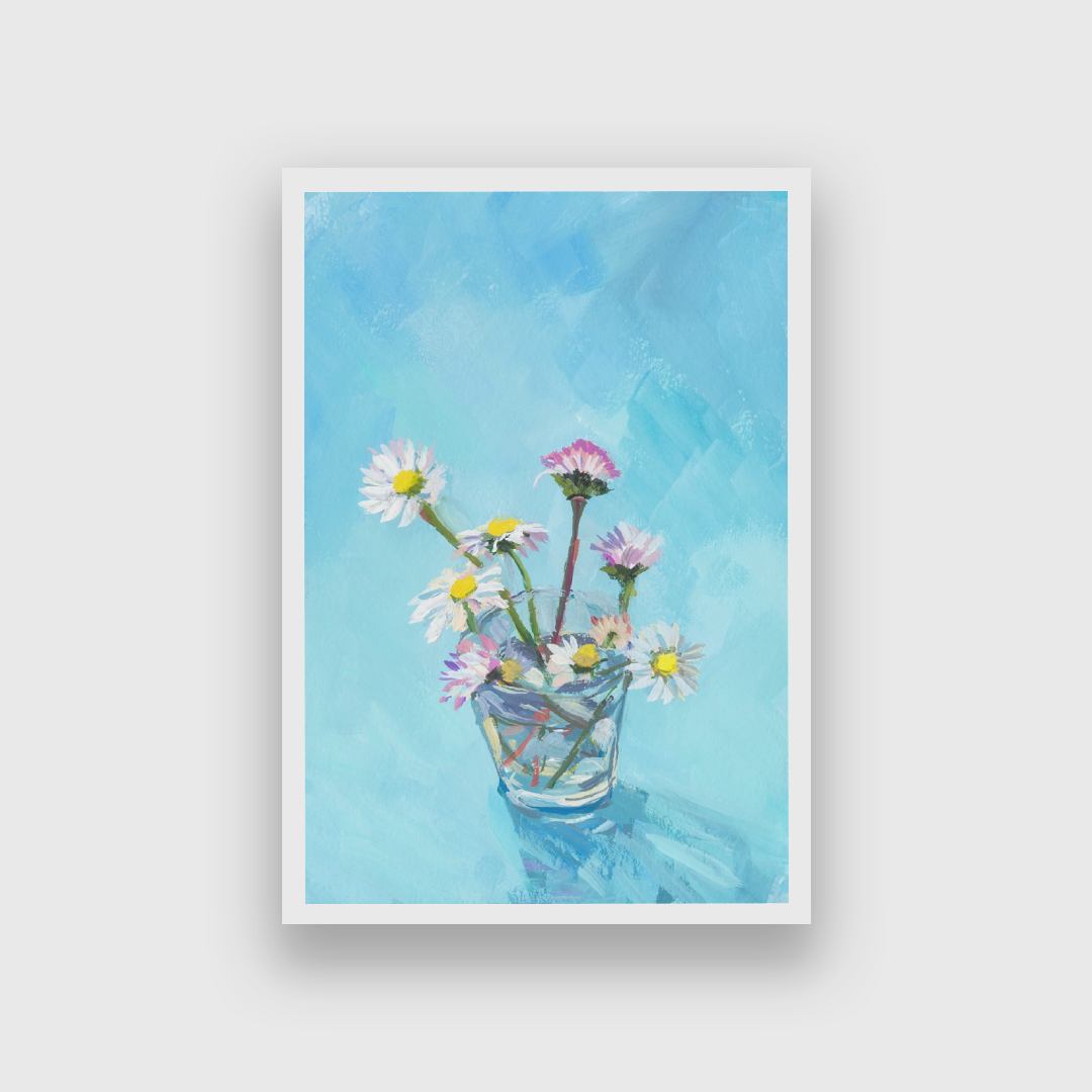 Vase Flowers Gouache Painting 2 : 3 Vertical Premium Wall Art Canvas by MeriDeewar