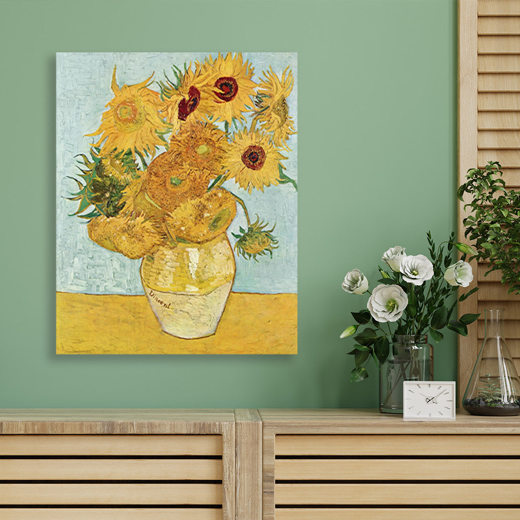Vase with Twelve Sunflowers (1888–1889) famous still life painting 5 : 6 Vertical Premium Wall Art Canvas by MeriDeewar