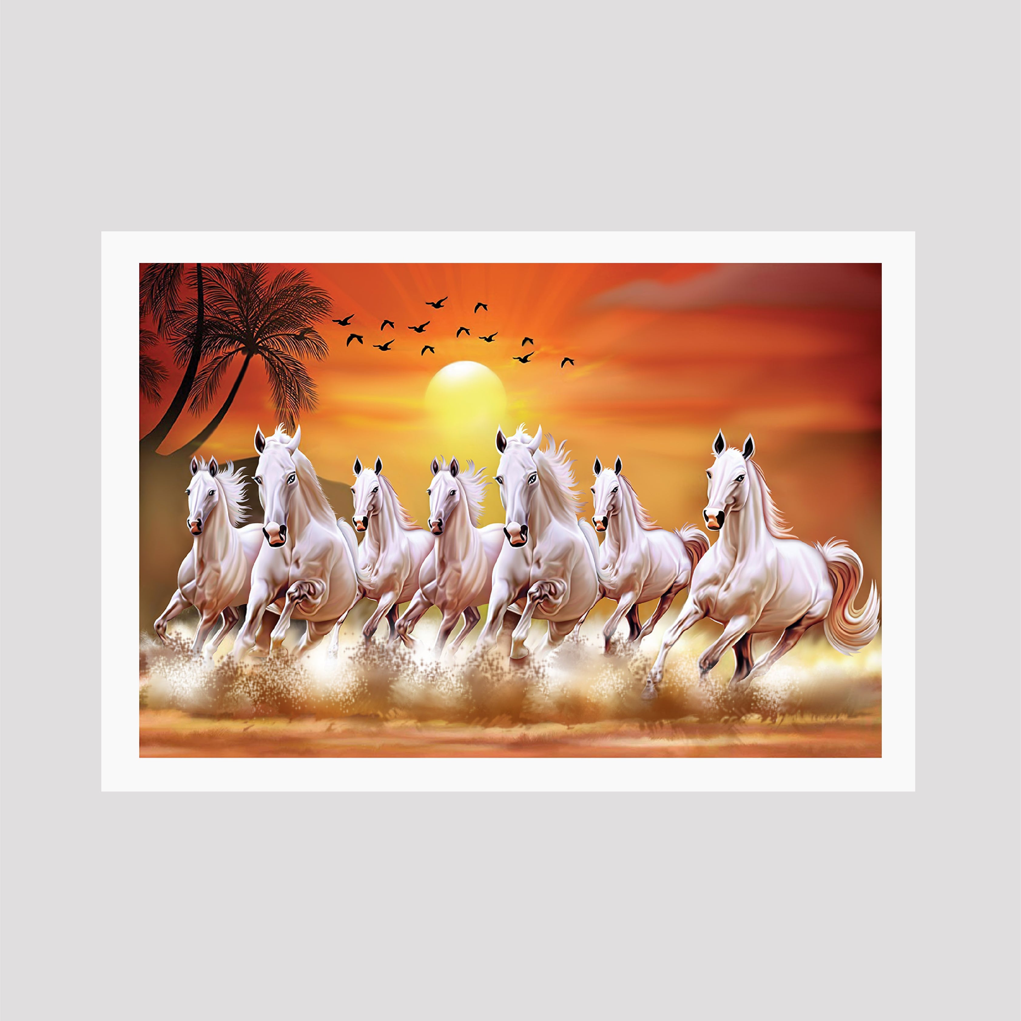 Vastu Seven Horses Painting - Meri Deewar 3 : 2 Horizontal Premium Wall Art Canvas by MeriDeewar