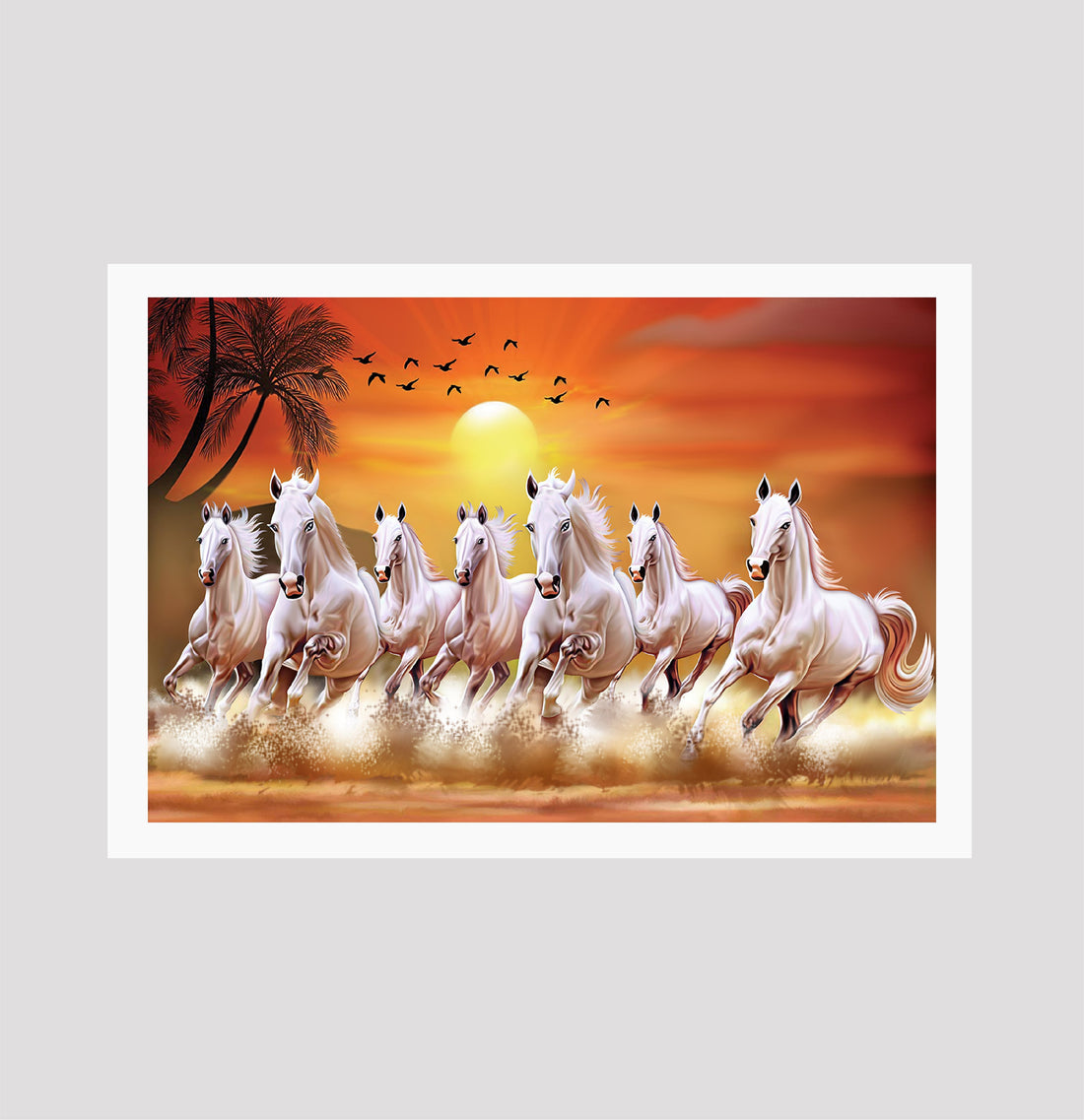 Vastu Seven Horses Painting - Meri Deewar 3 : 2 Horizontal Premium Wall Art Canvas by MeriDeewar