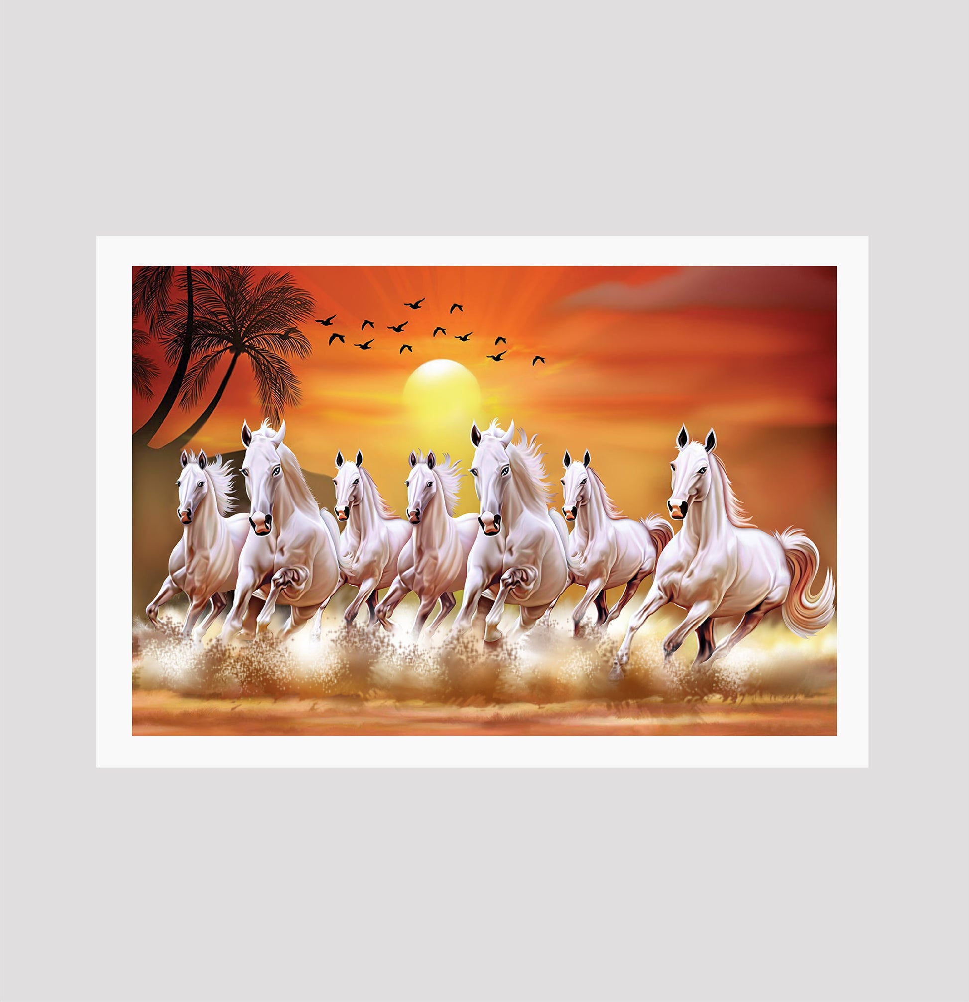 Vastu Seven Horses Painting - Meri Deewar 3 : 2 Horizontal Premium Wall Art Canvas by MeriDeewar