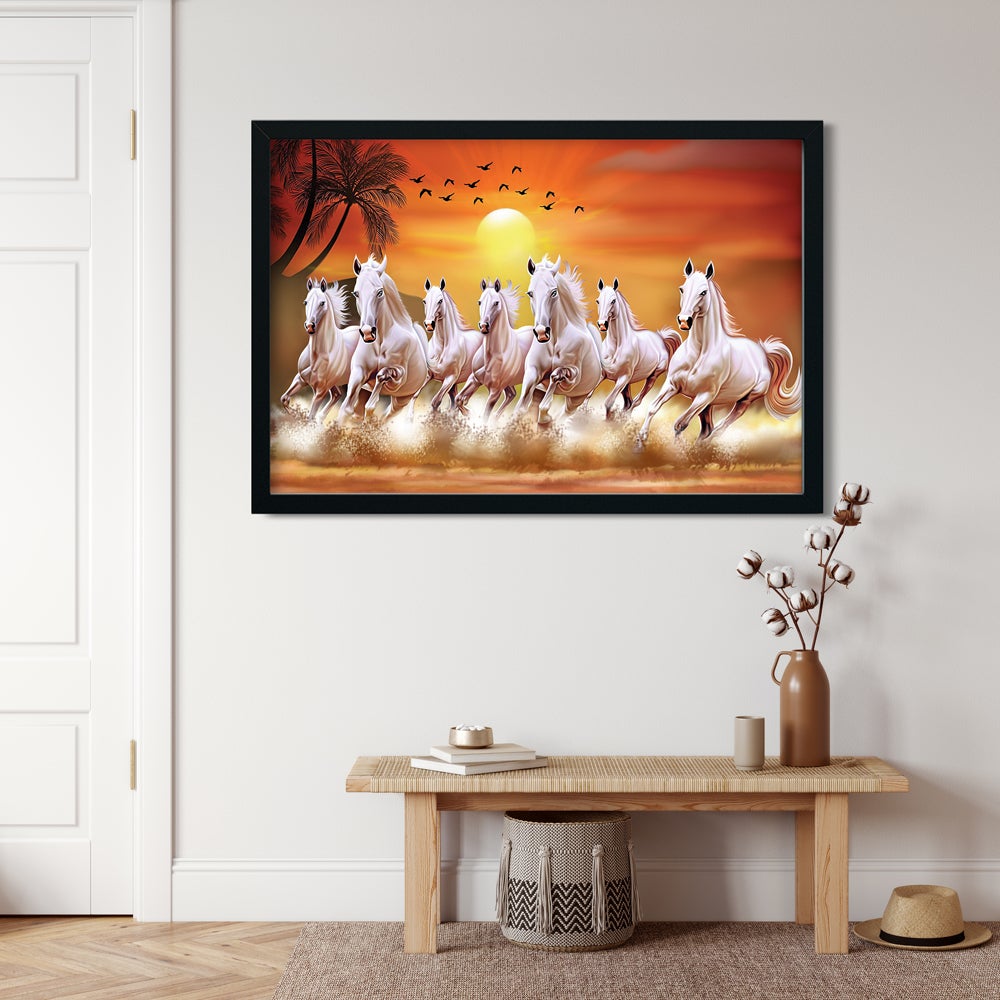 Vastu Seven Horses Painting - Meri Deewar 3 : 2 Horizontal Premium Wall Art Canvas by MeriDeewar