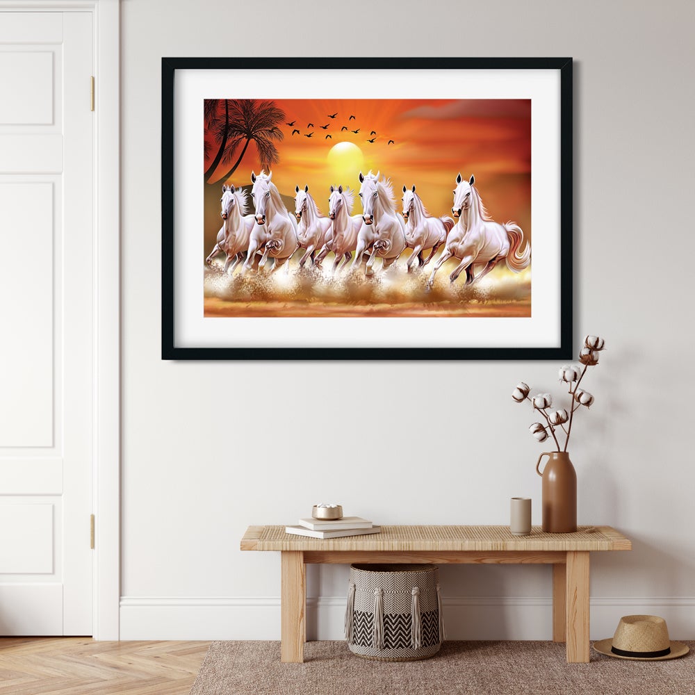 Vastu Seven Horses Painting - Meri Deewar 3 : 2 Horizontal Premium Wall Art Canvas by MeriDeewar