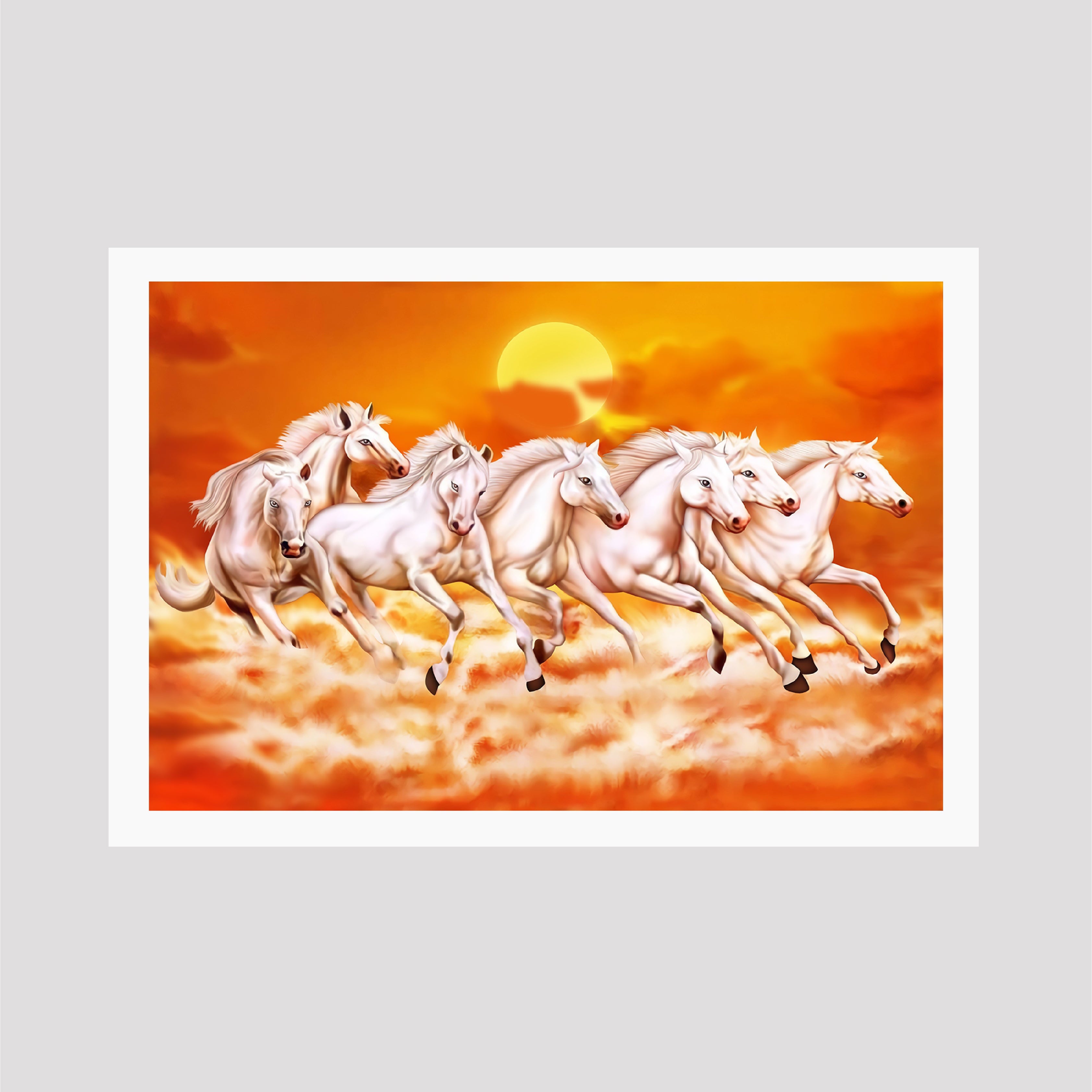 Vastushashtra Serven Horses Painting - Meri Deewar 3 : 2 Horizontal Premium Wall Art Canvas by MeriDeewar