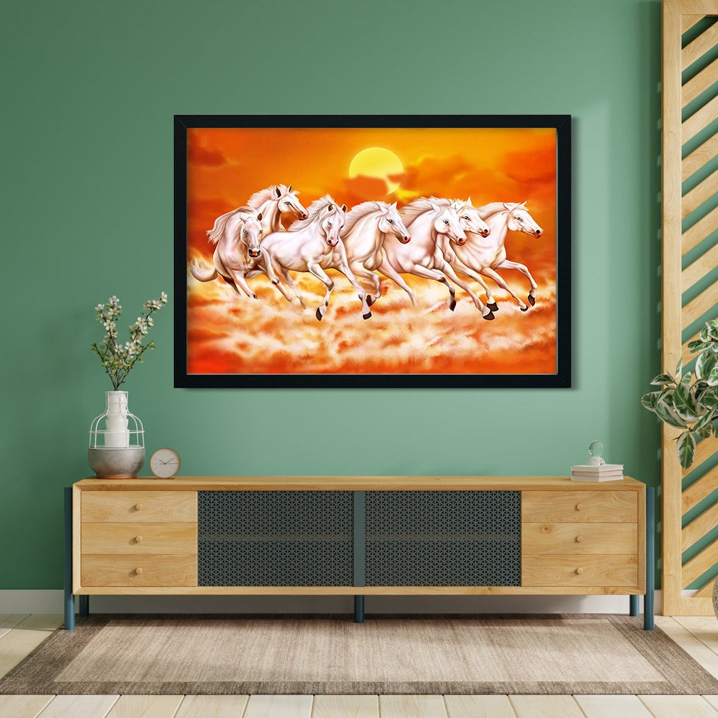 Vastushashtra Serven Horses Painting - Meri Deewar 3 : 2 Horizontal Premium Wall Art Canvas by MeriDeewar