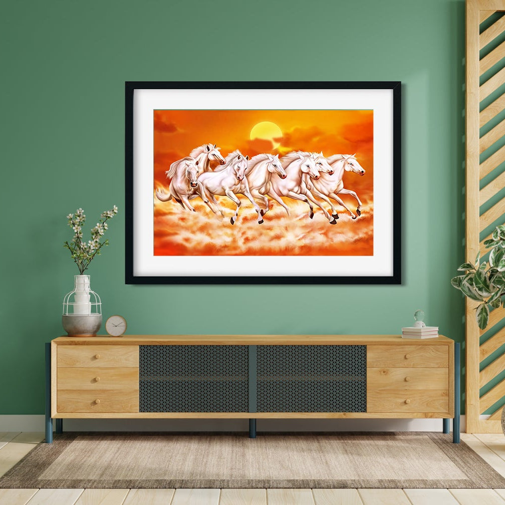 Vastushashtra Serven Horses Painting - Meri Deewar 3 : 2 Horizontal Premium Wall Art Canvas by MeriDeewar