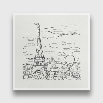 View of the Eiffel Tower in Paris Painting 1 : 1 Square Premium Wall Art Canvas by MeriDeewar