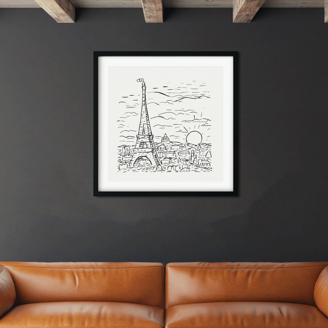 View of the Eiffel Tower in Paris Painting 1 : 1 Square Premium Wall Art Canvas by MeriDeewar