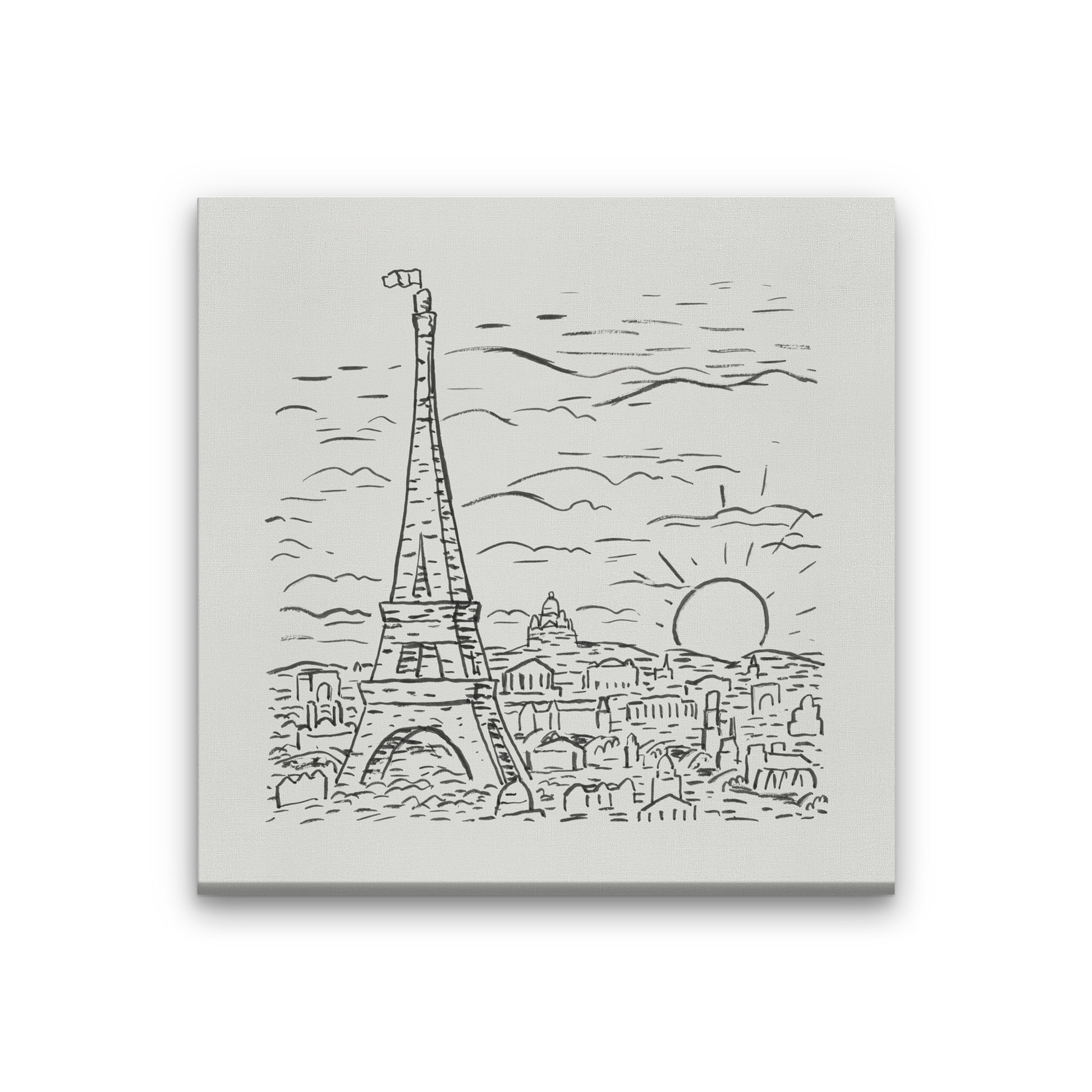 View of the Eiffel Tower in Paris Painting 1 : 1 Square Premium Wall Art Canvas by MeriDeewar