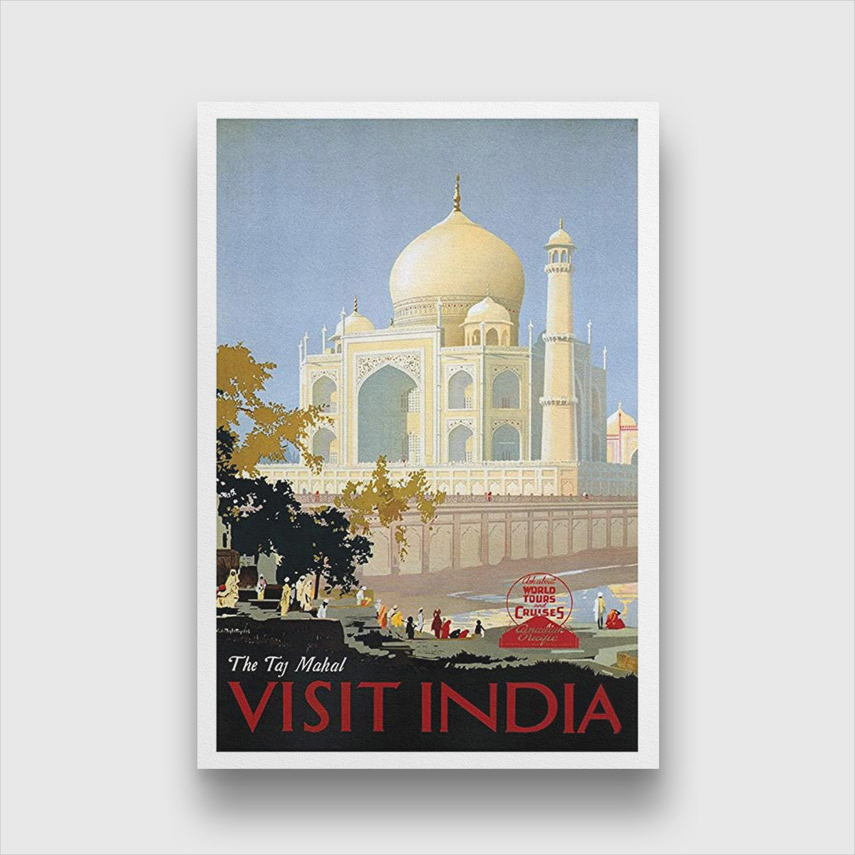 Vinatge Taj Mahal Poster 2 : 3 Vertical Premium Wall Art Canvas by MeriDeewar
