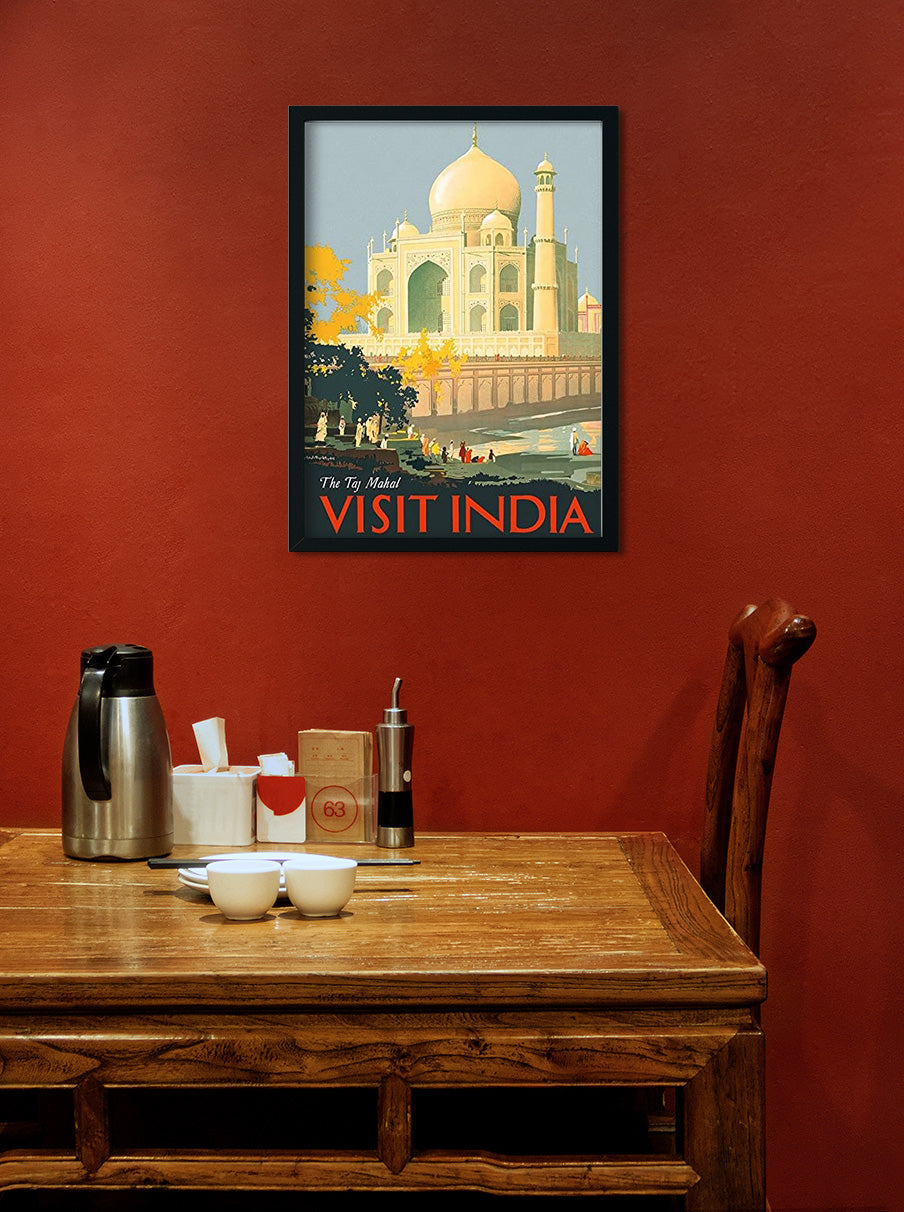 Vinatge Taj Mahal Poster 2 : 3 Vertical Premium Wall Art Canvas by MeriDeewar