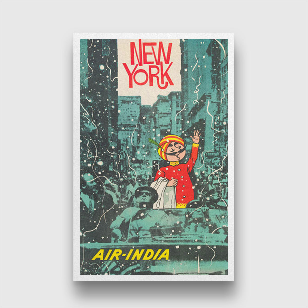 Vintage Air India New York Poster 2 : 3 Vertical Premium Wall Art Canvas by MeriDeewar