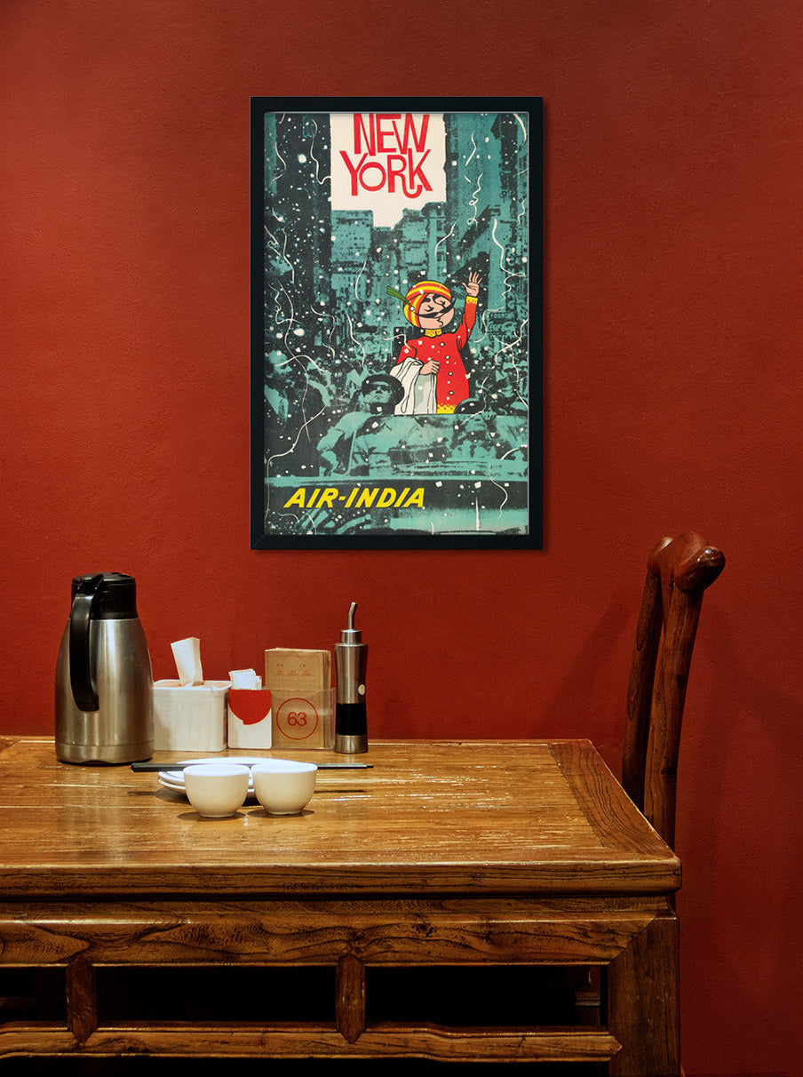 Vintage Air India New York Poster 2 : 3 Vertical Premium Wall Art Canvas by MeriDeewar