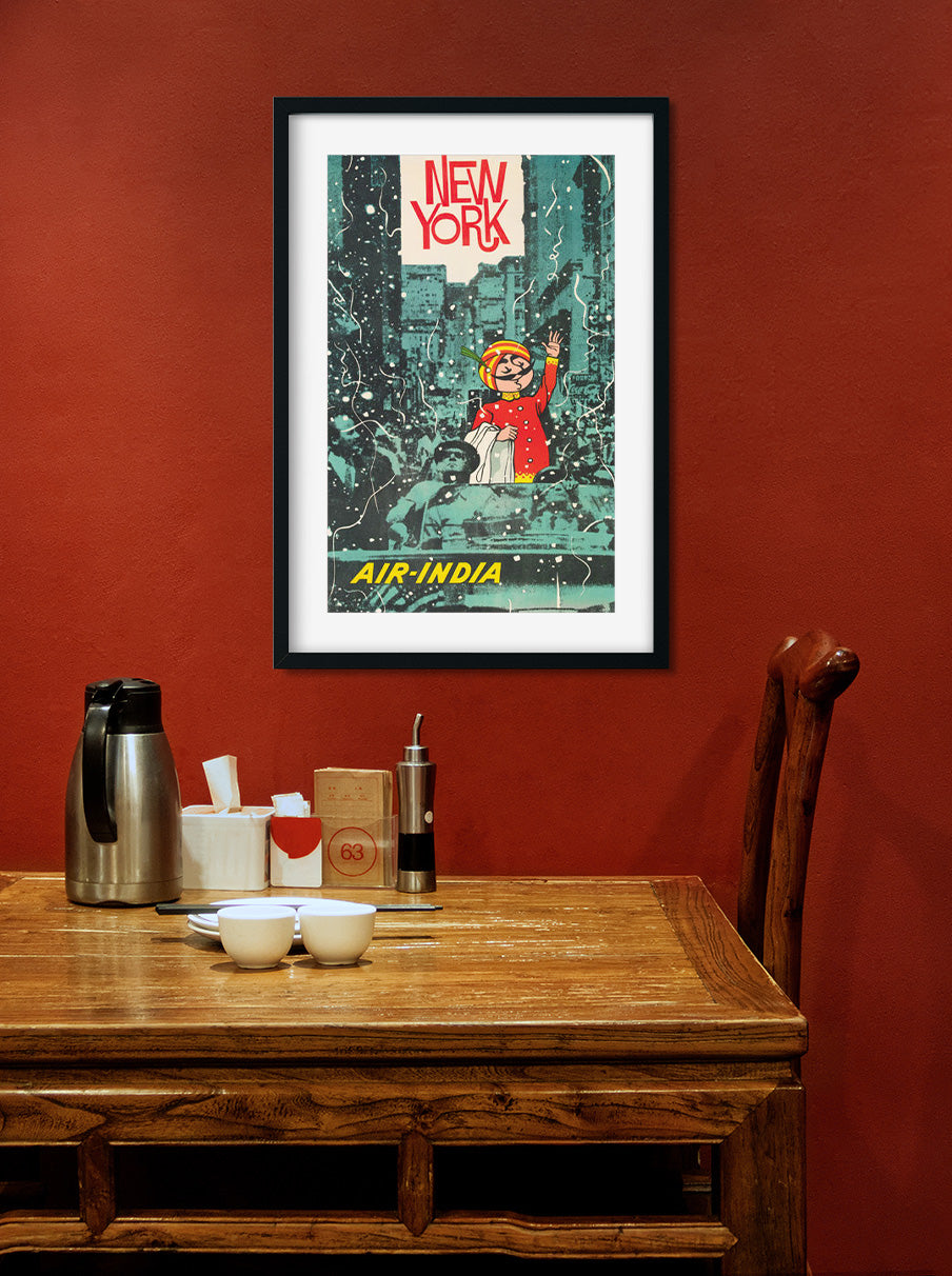 Vintage Air India New York Poster 2 : 3 Vertical Premium Wall Art Canvas by MeriDeewar