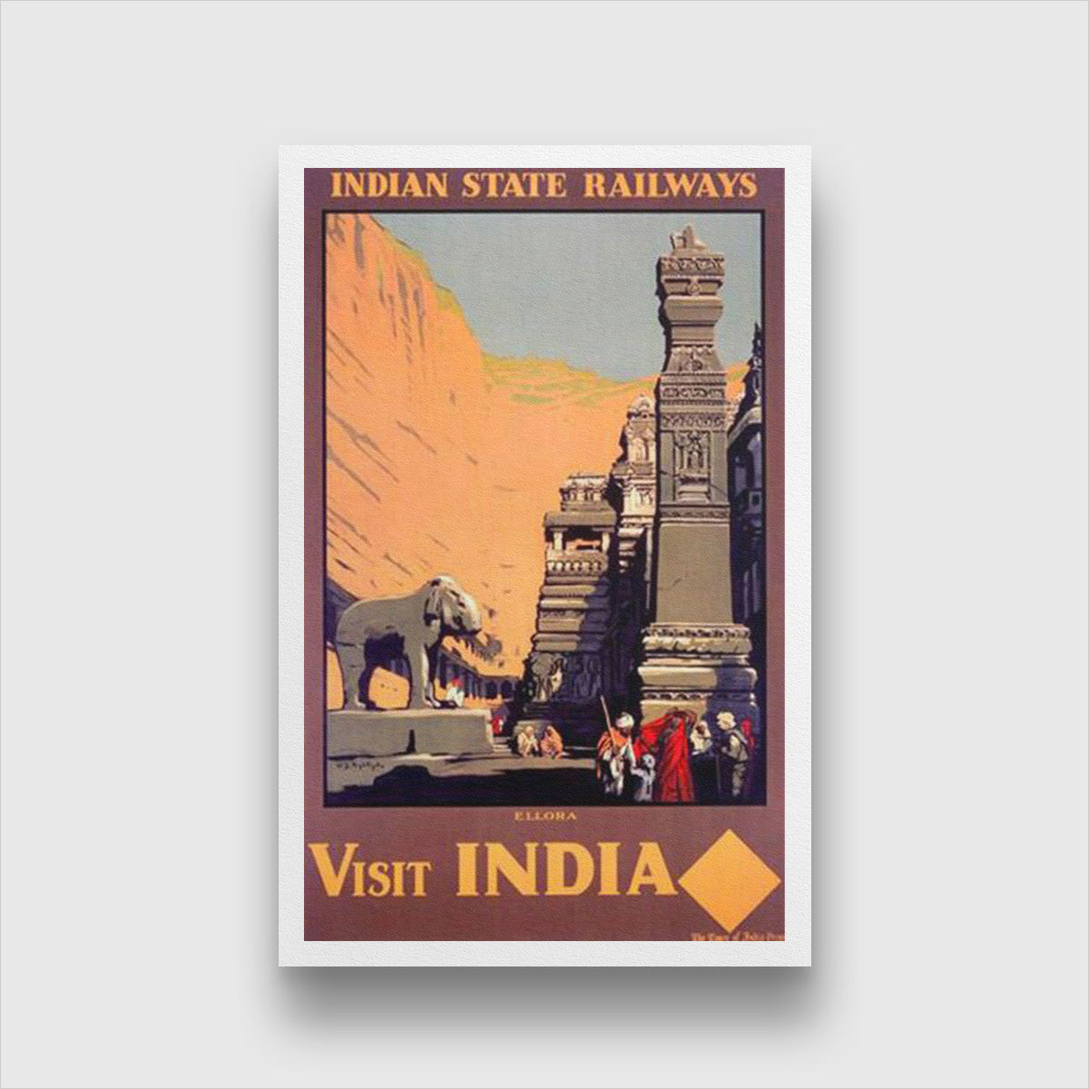 Vintage Cave Temples of Ellora Poster 1 : 2 Vertical Premium Wall Art Canvas by MeriDeewar