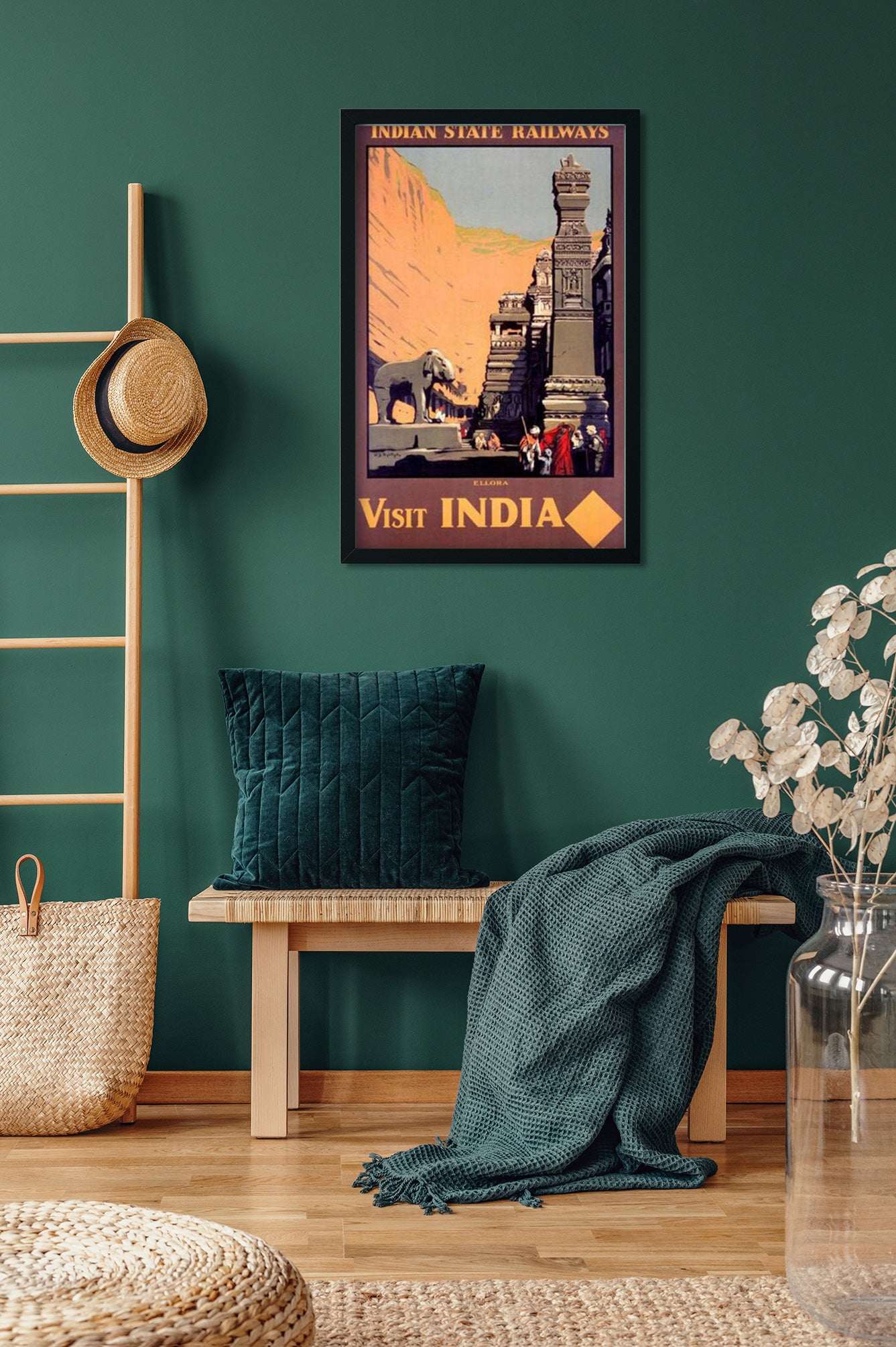 Vintage Cave Temples of Ellora Poster 1 : 2 Vertical Premium Wall Art Canvas by MeriDeewar