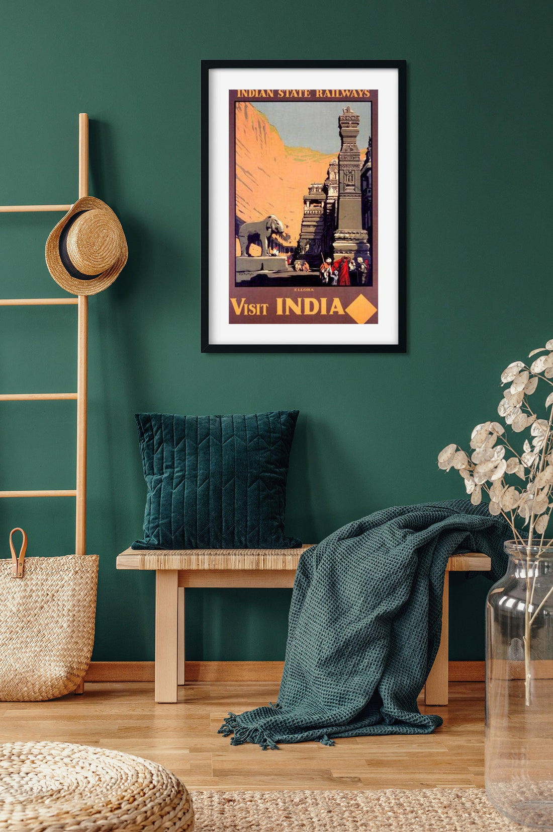 Vintage Cave Temples of Ellora Poster 1 : 2 Vertical Premium Wall Art Canvas by MeriDeewar