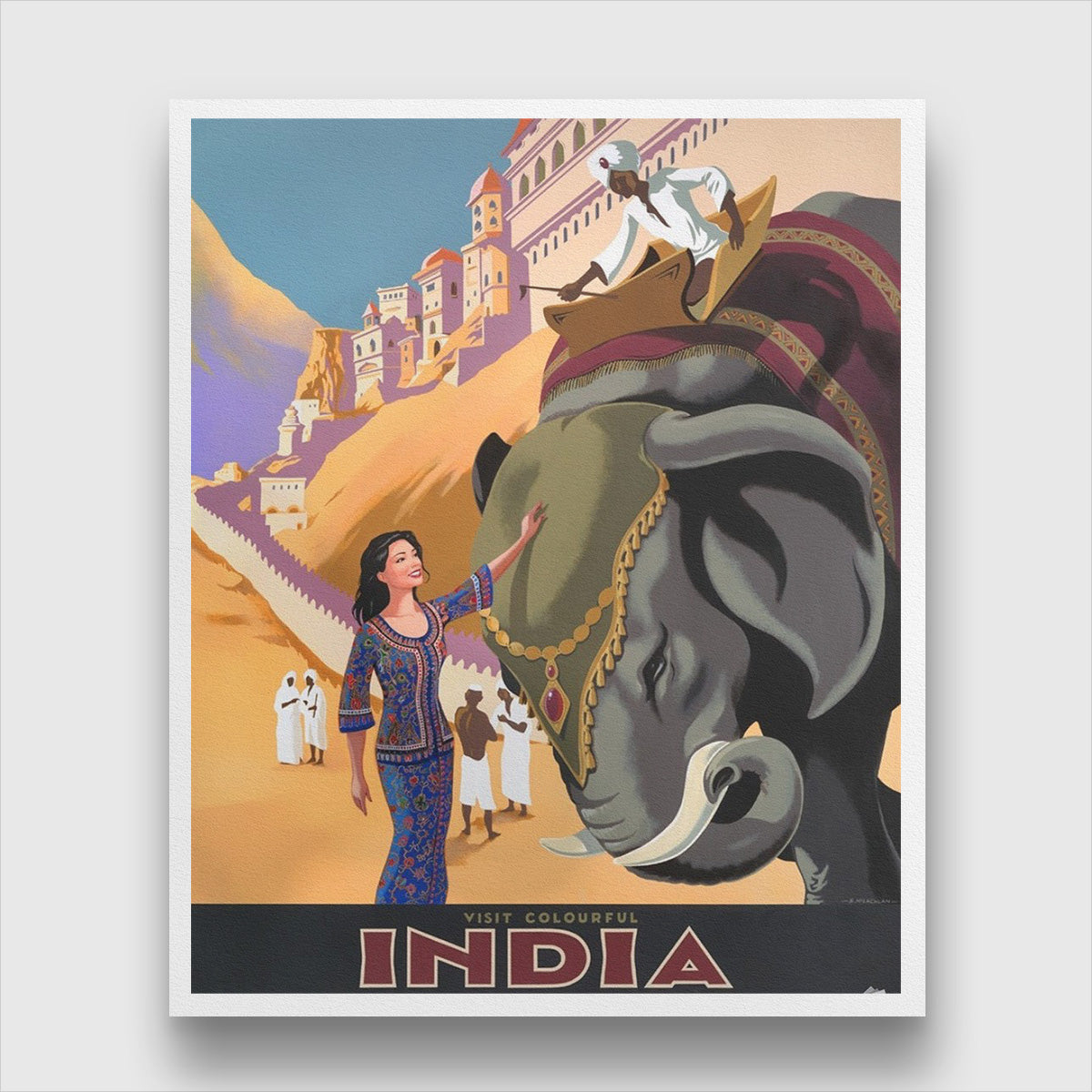 Vintage Elephant Poster 4 :5 Vertical Premium Wall Art Canvas by MeriDeewar