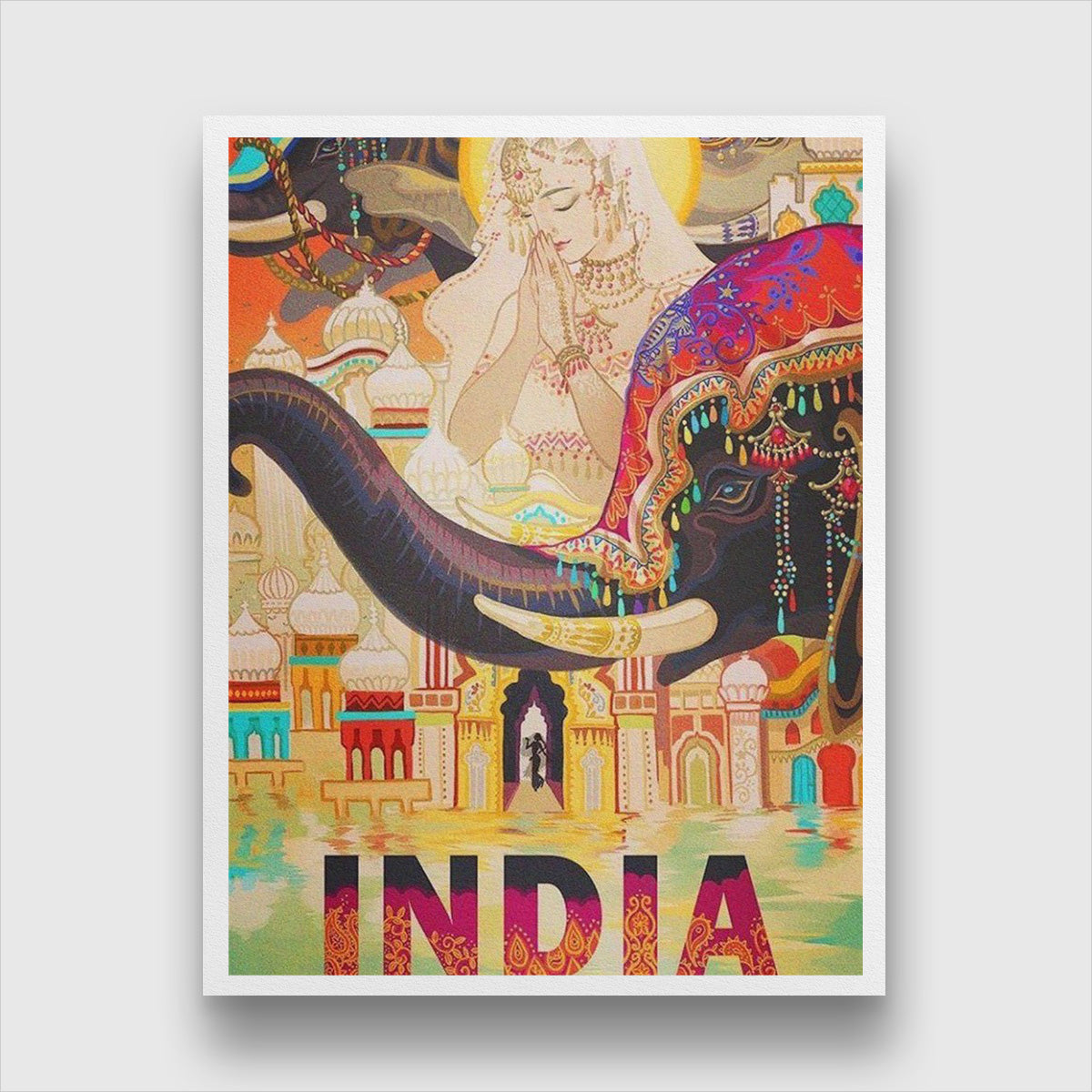 Vintage India Travel Postcard Poster 3 : 4 Vertical Premium Wall Art Canvas by MeriDeewar
