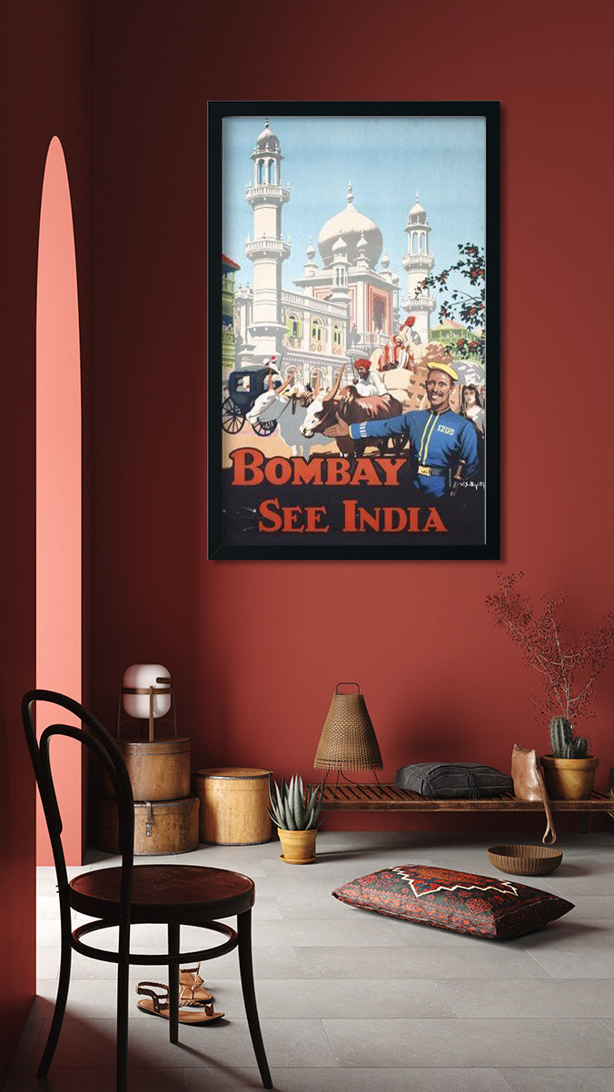 Vintage India Travel Poster 1 : 2 Vertical Premium Wall Art Canvas by MeriDeewar