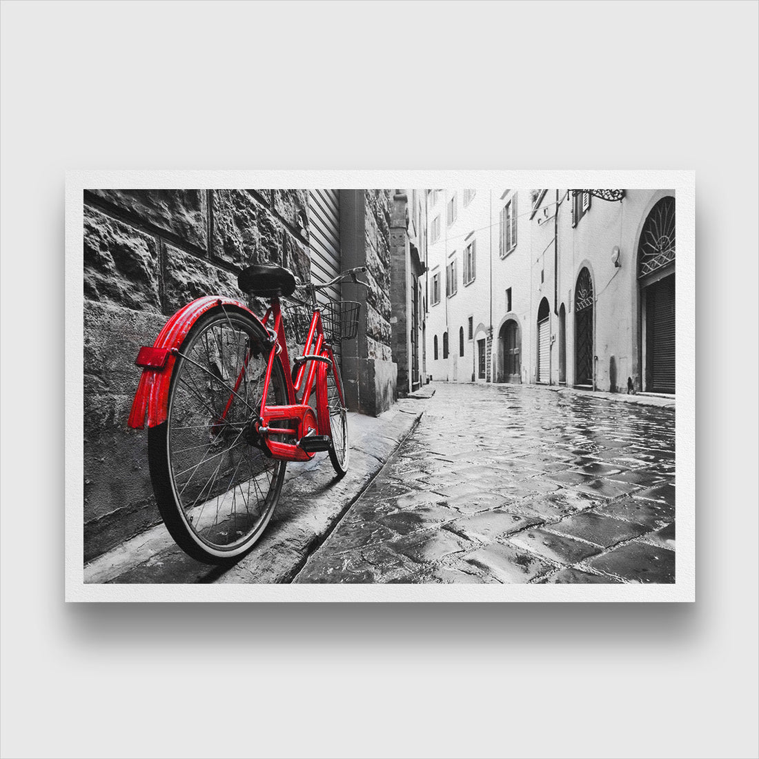 Vintage Red Bike in an Old Town Peel Painting 3 : 2 Horizontal Premium Wall Art Canvas by MeriDeewar