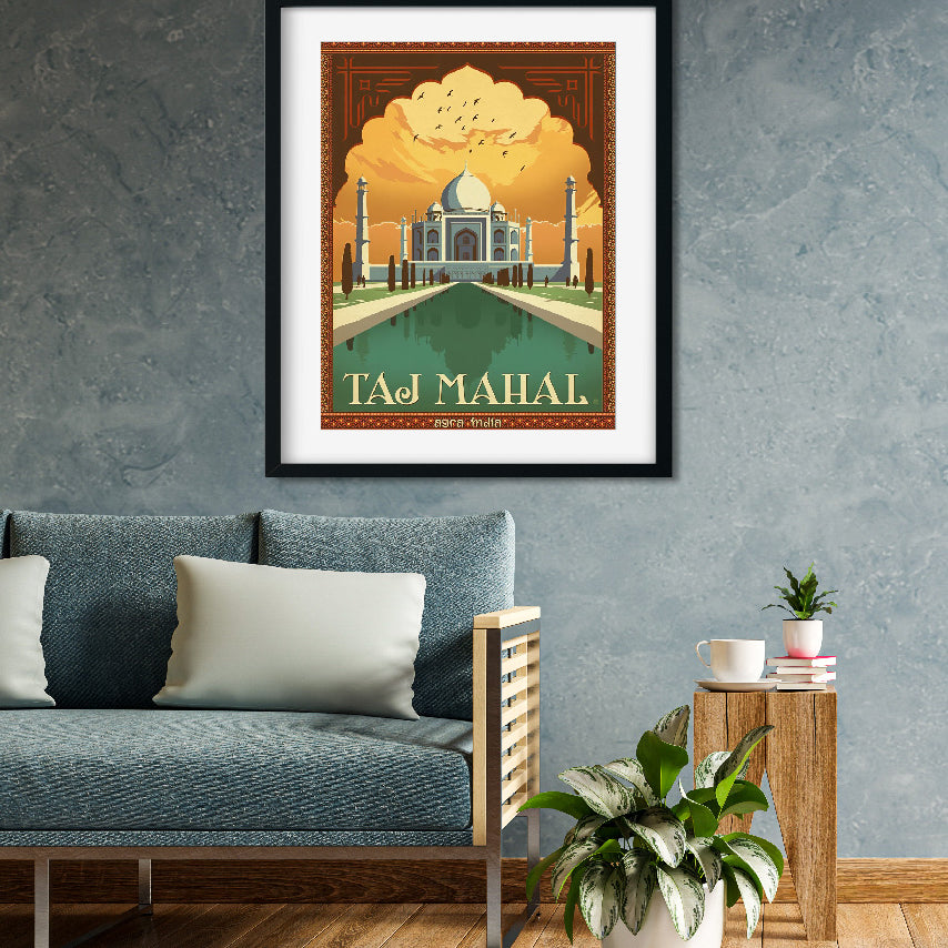Vintage Taj Mahal Travel Poster Agra India 3 : 4 Vertical Premium Wall Art Canvas by MeriDeewar
