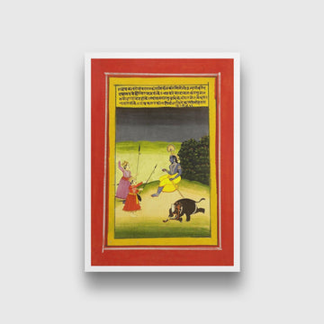Vishnu Killing The Elephant Painting - Meri Deewar 2 : 3 Vertical Premium Wall Art Canvas by MeriDeewar