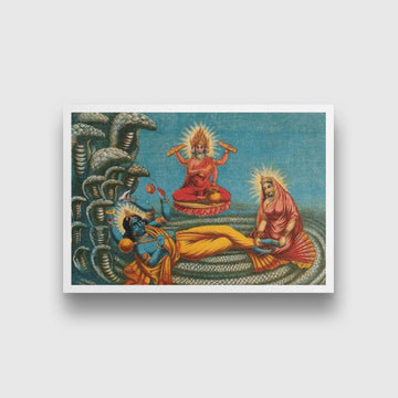 Vishnu-lying-on-a-serpent,-with-Lakshmi Painting - Meri Deewar 3 : 4 Vertical Premium Wall Art Canvas by MeriDeewar