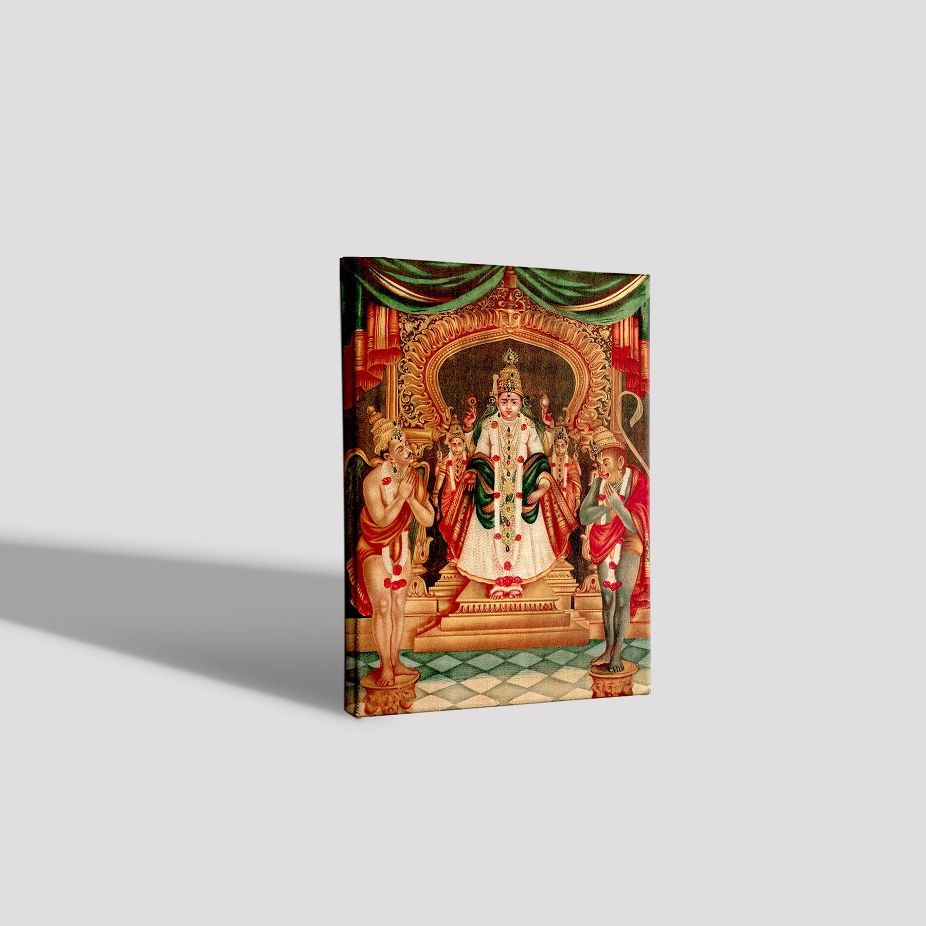 Vishnu-portrayed-as-in-a-Maharastra-temple-with-Hanuman-and-Garuda-before-him Painting - Meri Deewar 4 X 5.5 Vertical Premium Wall Art Canvas by MeriDeewar