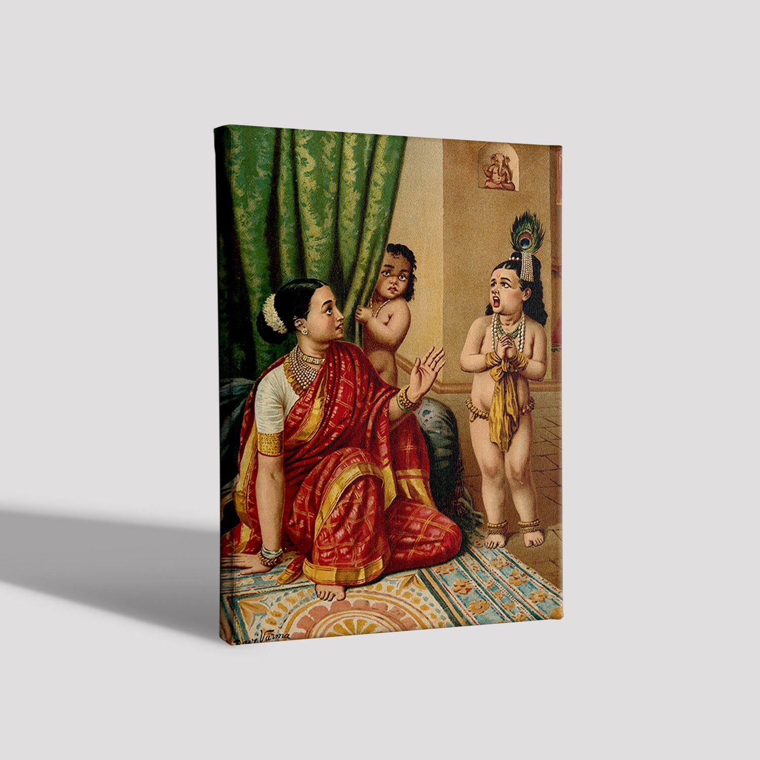 Vishvaroop darshan painting of Yasoda with Krishna by Artist Raja Ravi Varma - Meri Deewar 3 : 4 Vertical Premium Wall Art Canvas by MeriDeewar
