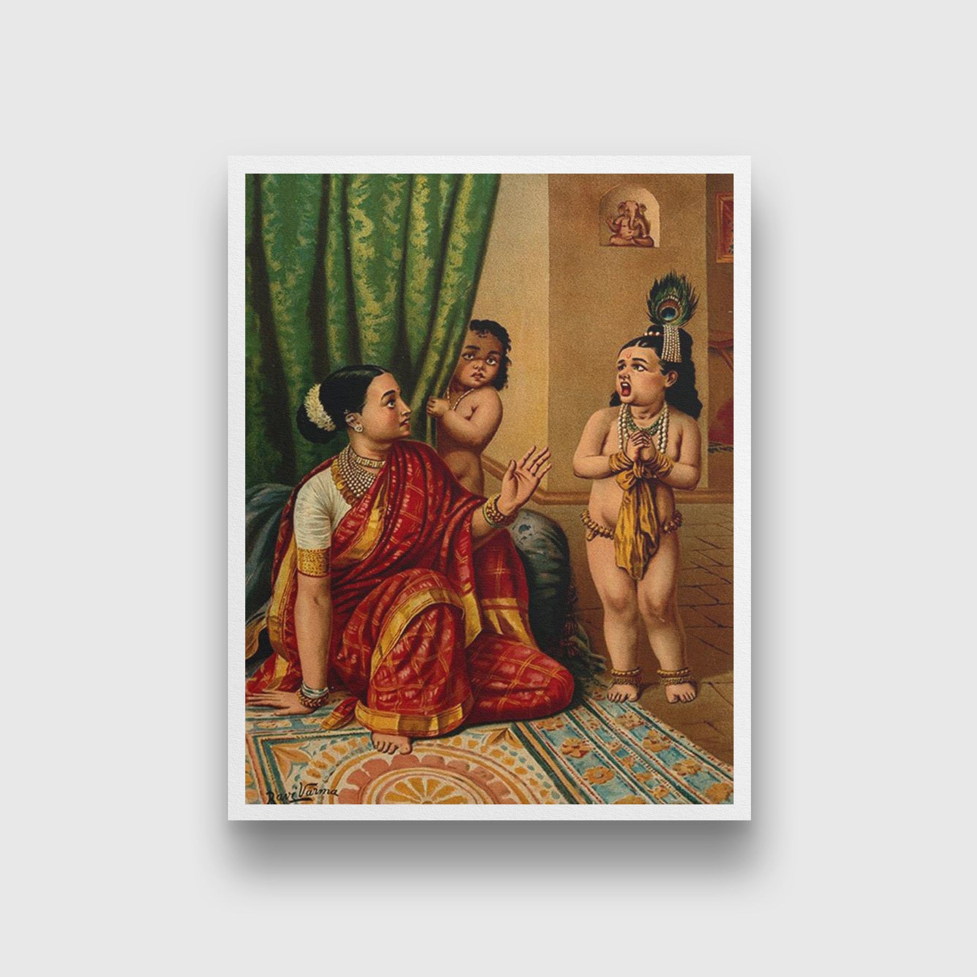 Vishvaroop darshan painting of Yasoda with Krishna by Artist Raja Ravi Varma - Meri Deewar 3 : 4 Vertical Premium Wall Art Canvas by MeriDeewar