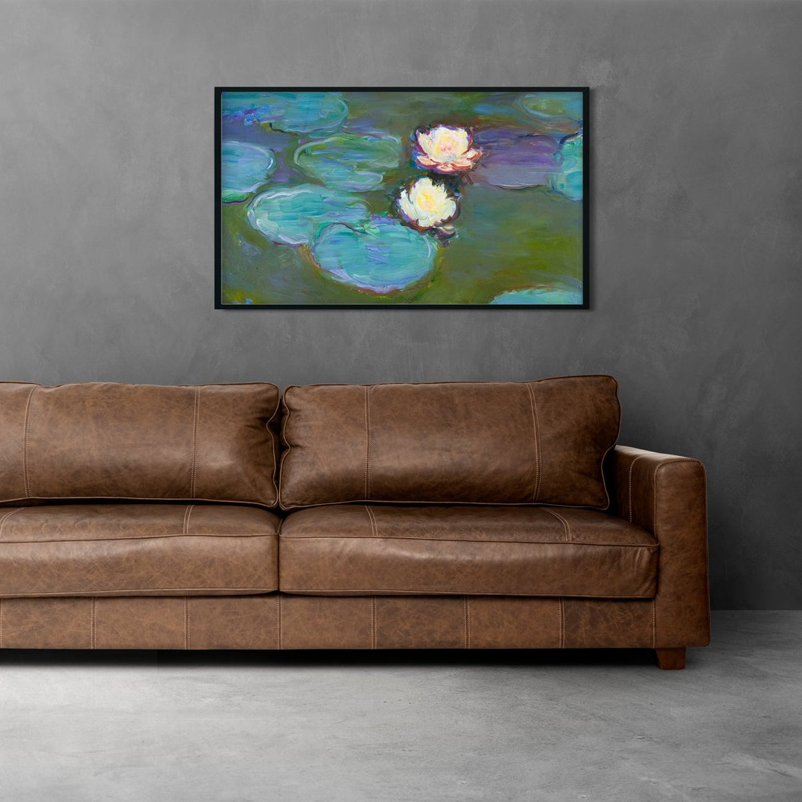 Water Lilies By Claude Monet Painting - Meri Deewar 2 : 1 Horizontal Premium Wall Art Canvas by MeriDeewar