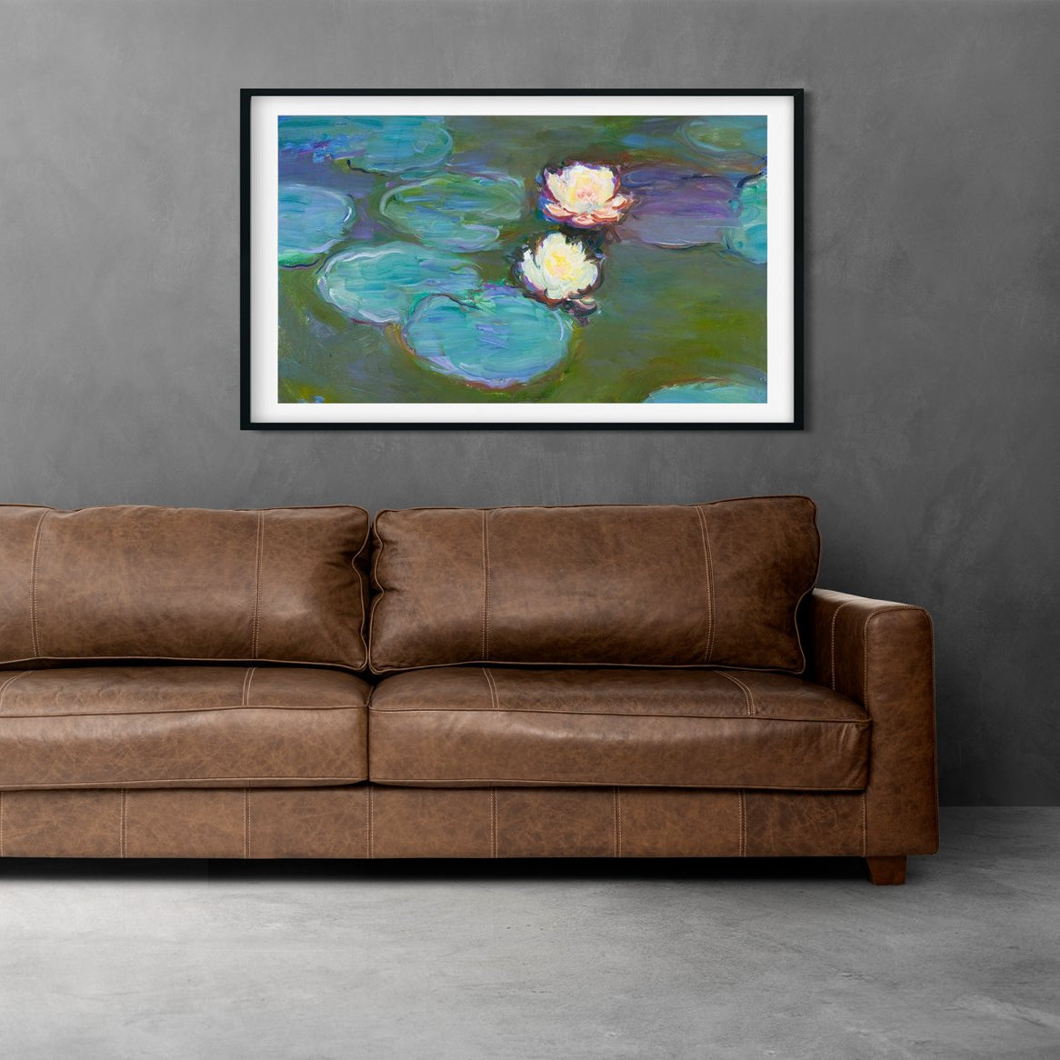 Water Lilies By Claude Monet Painting - Meri Deewar 2 : 1 Horizontal Premium Wall Art Canvas by MeriDeewar
