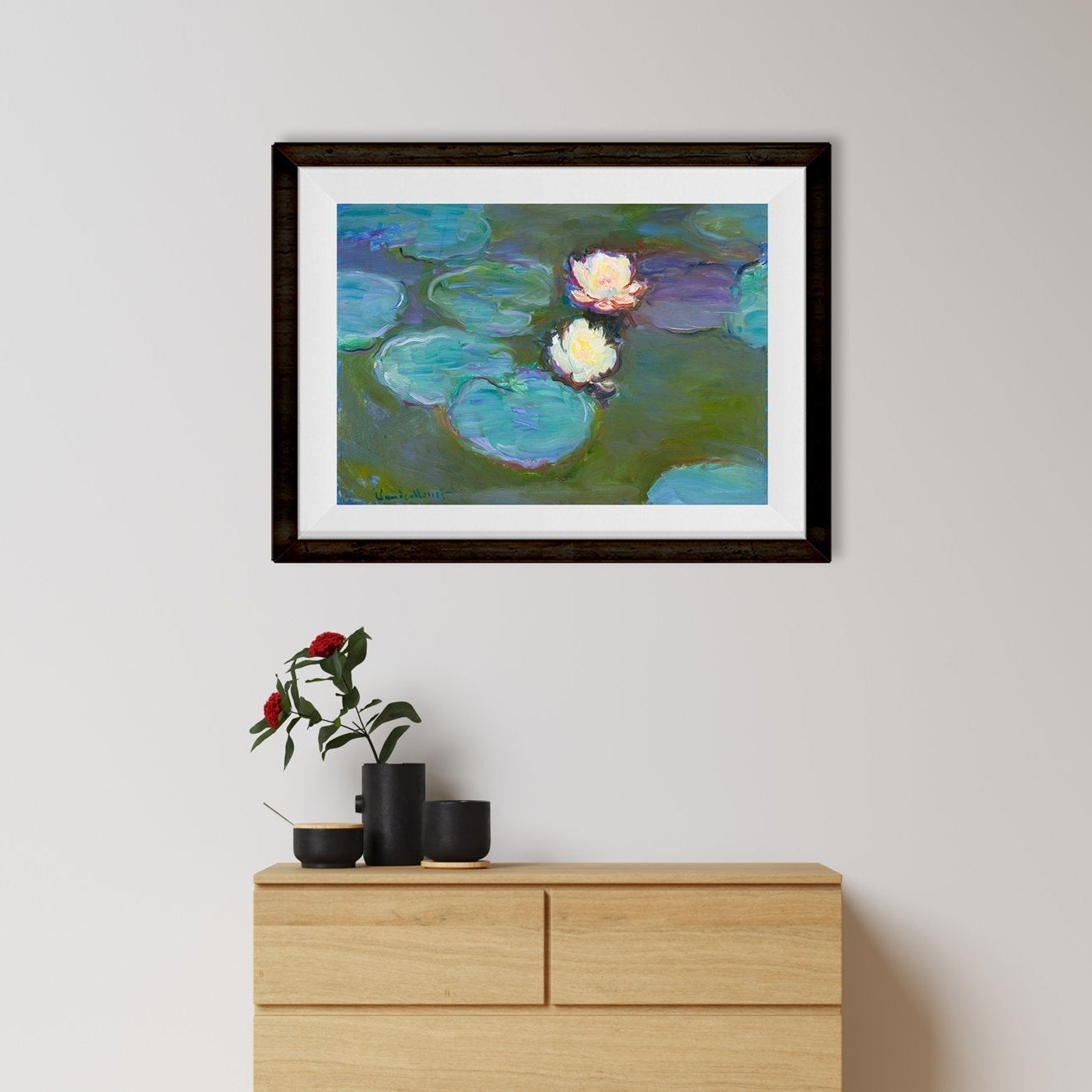 Water Lilies By Claude Monet Painting - Meri Deewar 2 : 1 Horizontal Premium Wall Art Canvas by MeriDeewar
