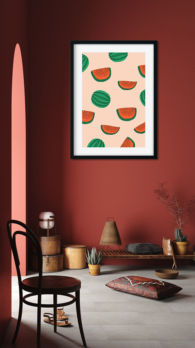 Watermelon Pattern Style Painting 2 : 3 Vertical Premium Wall Art Canvas by MeriDeewar