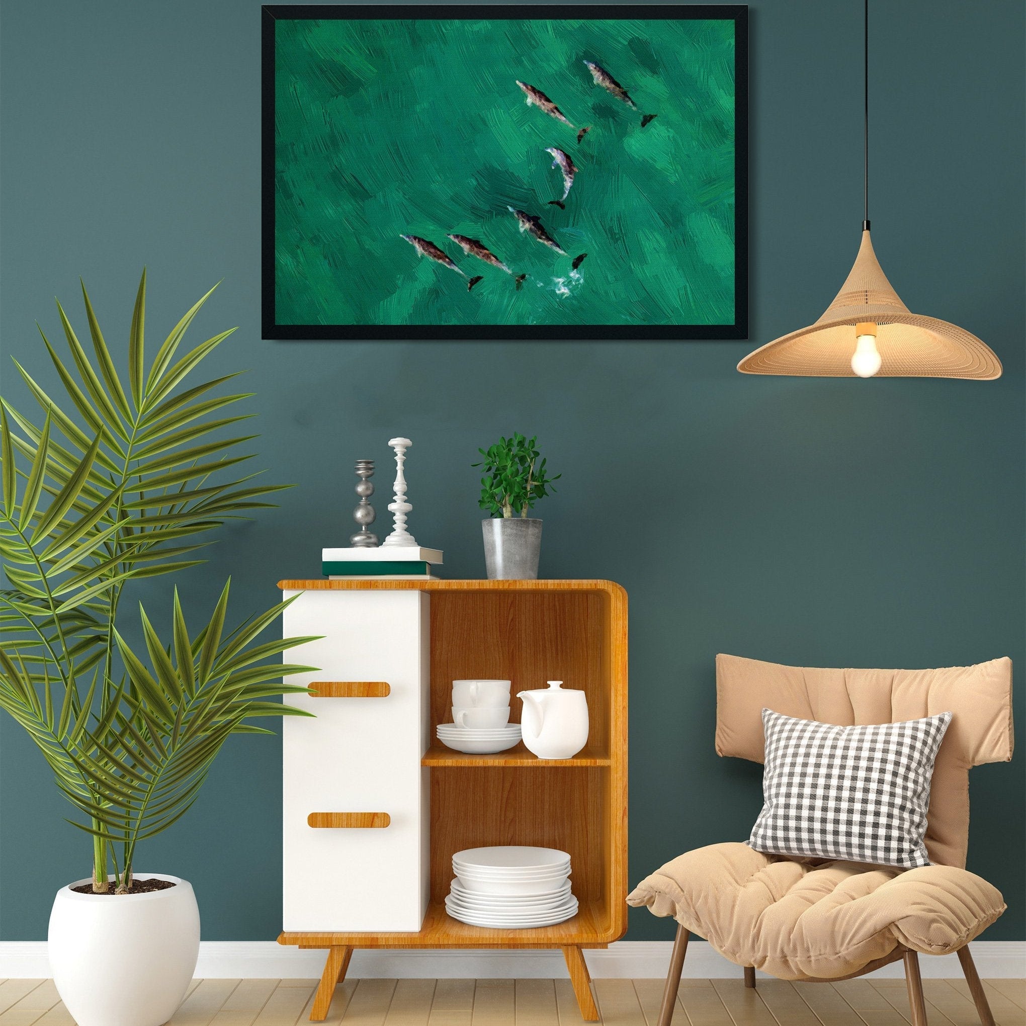 Whale shark and underwater painting - Meri Deewar 3 : 2 Horizontal Premium Wall Art Canvas by MeriDeewar