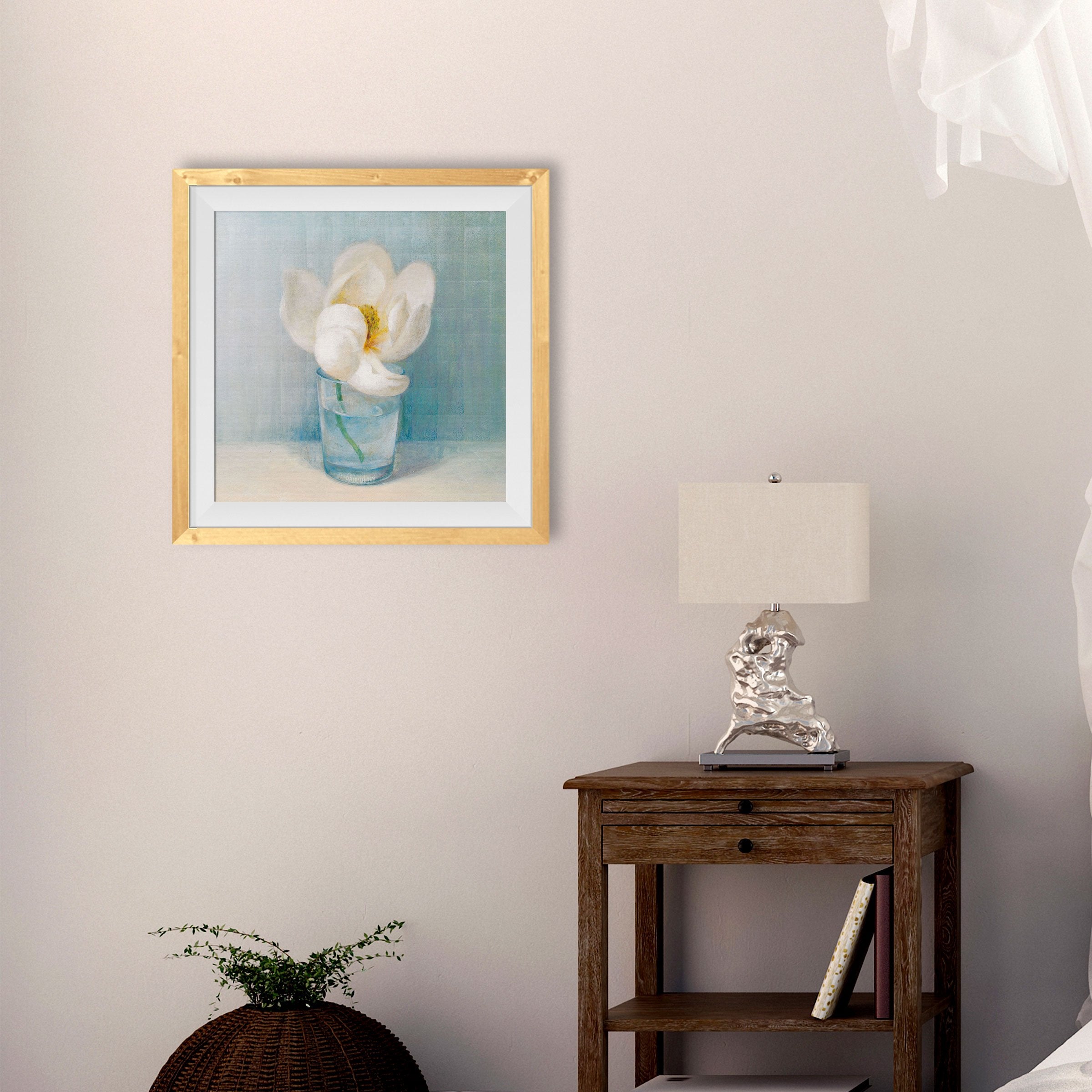 White Flower Oil Painting 2 - Meri Deewar 1 : 1 Square Premium Wall Art Canvas by MeriDeewar