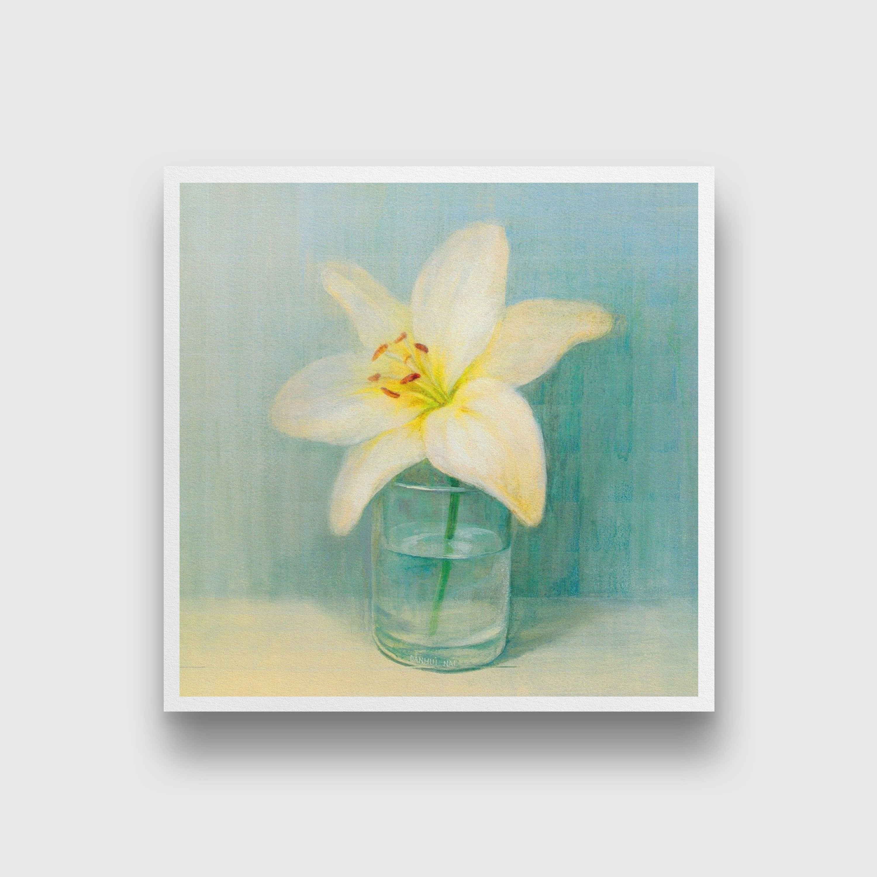 White Flower Oil Painting 3- Meri Deewar 1 : 1 Square Premium Wall Art Canvas by MeriDeewar
