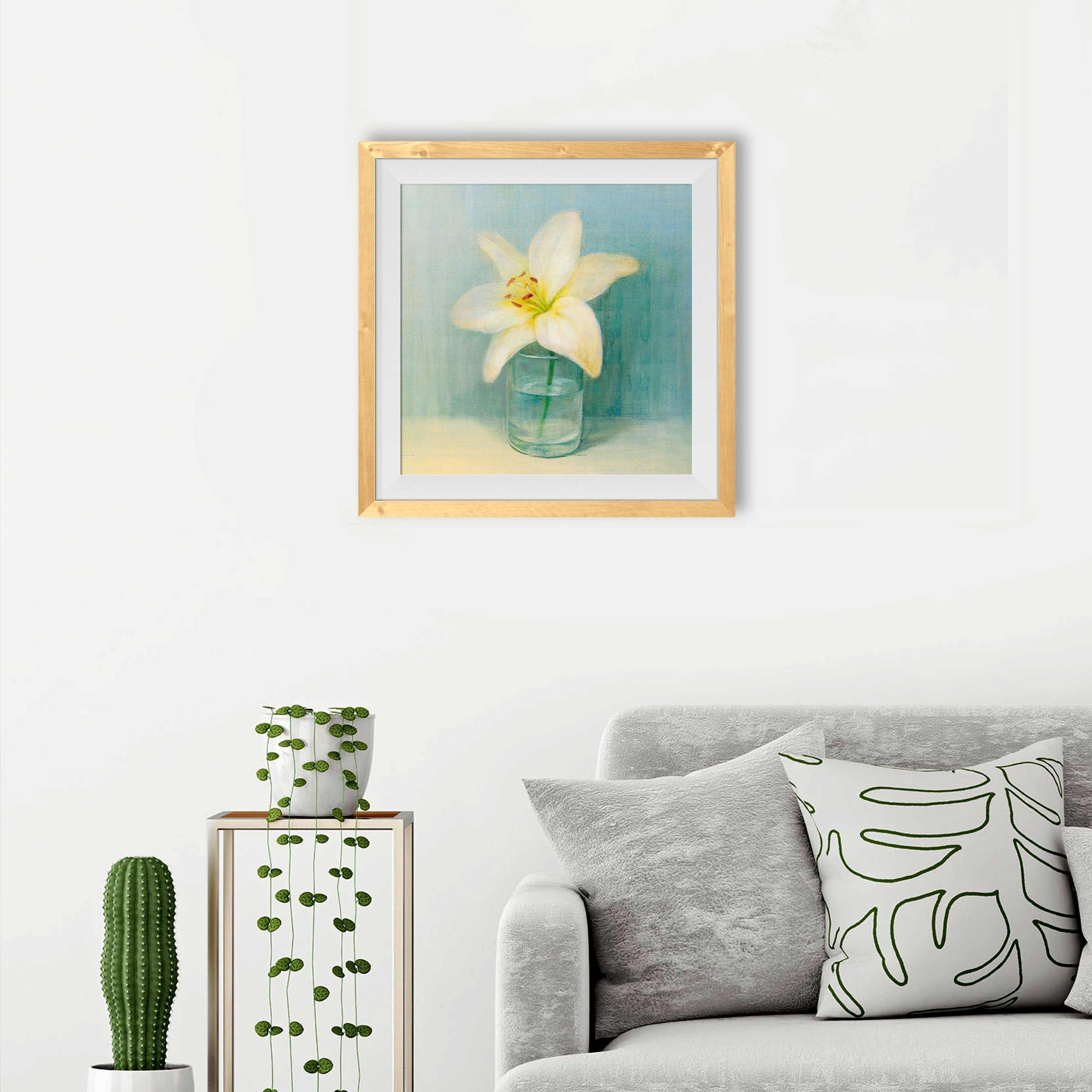 White Flower Oil Painting 3- Meri Deewar 1 : 1 Square Premium Wall Art Canvas by MeriDeewar