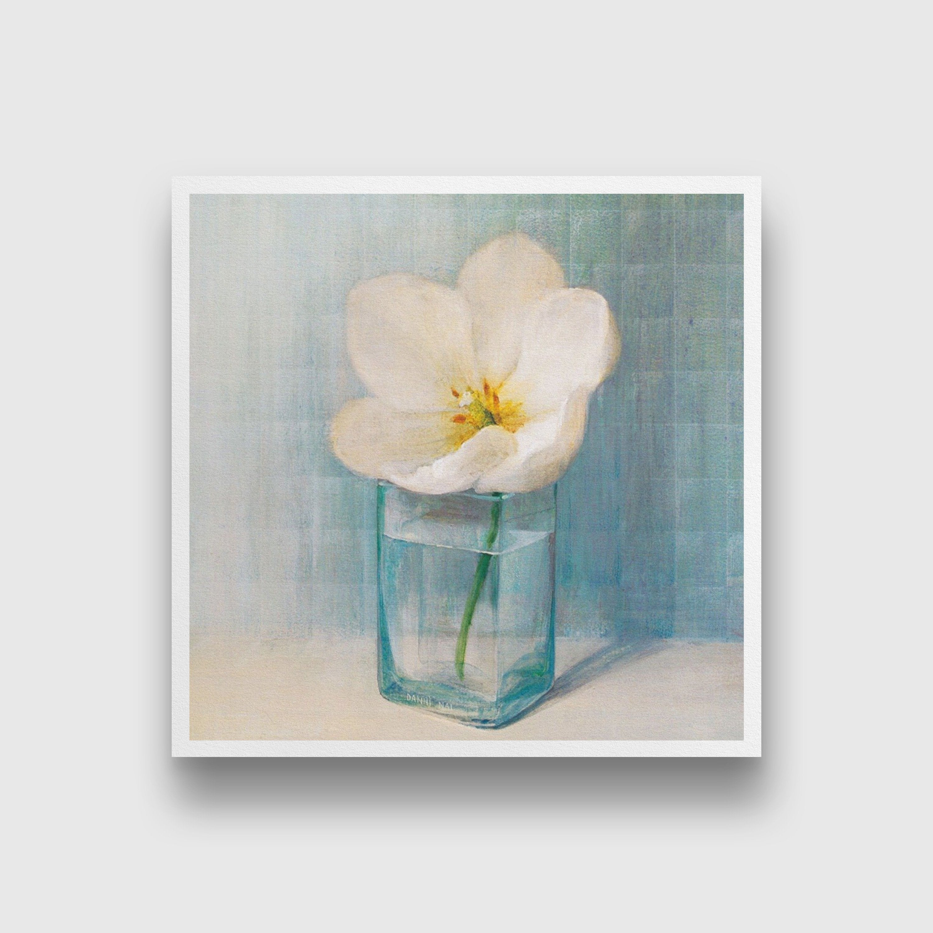 White Flower Oil Painting- Meri Deewar 1 : 1 Square Premium Wall Art Canvas by MeriDeewar