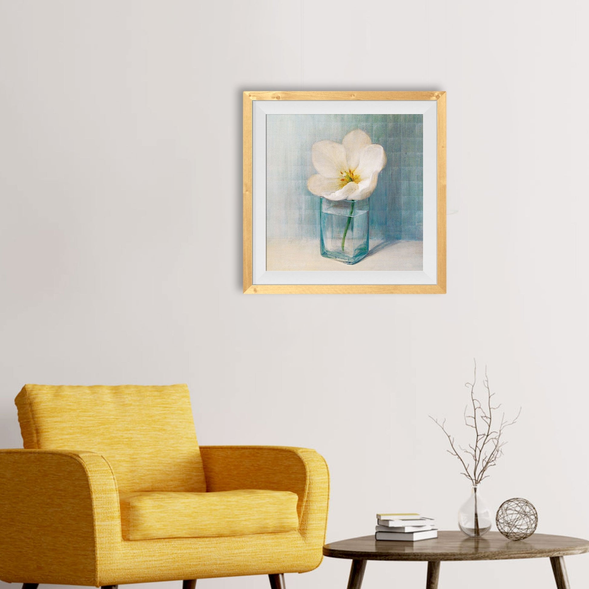 White Flower Oil Painting- Meri Deewar 1 : 1 Square Premium Wall Art Canvas by MeriDeewar