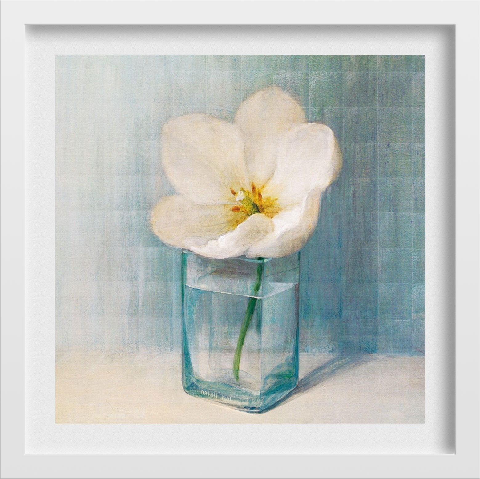 White Flower Oil Painting- Meri Deewar 1 : 1 Square Premium Wall Art Canvas by MeriDeewar