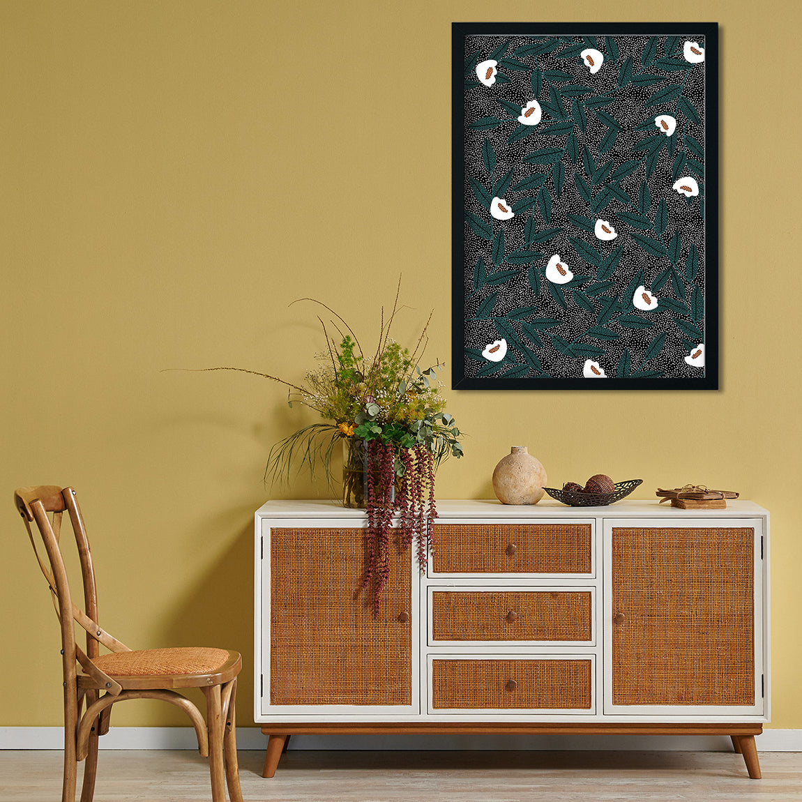 White Foliage Painting 2 : 3 Vertical Premium Wall Art Canvas by MeriDeewar