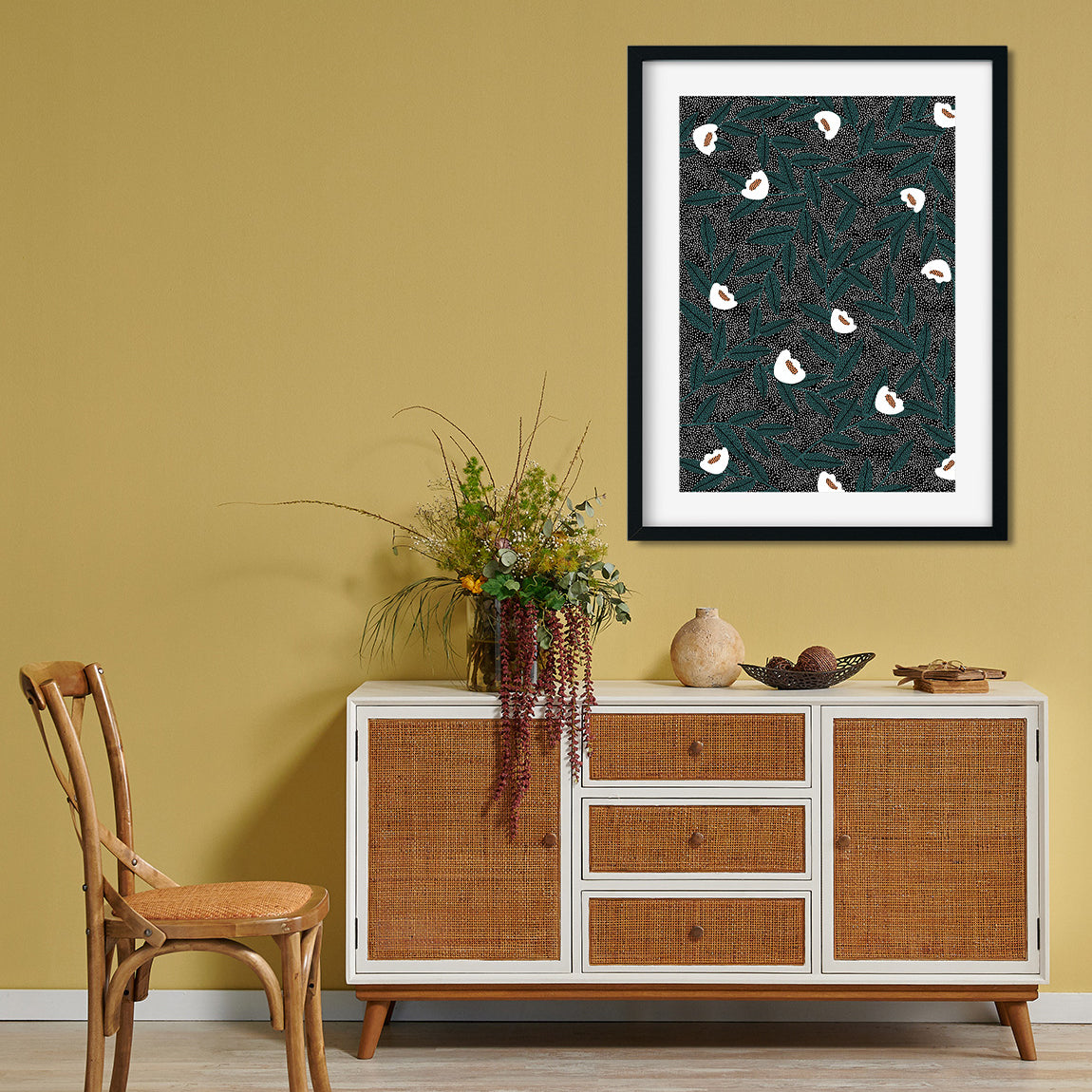 White Foliage Painting 2 : 3 Vertical Premium Wall Art Canvas by MeriDeewar